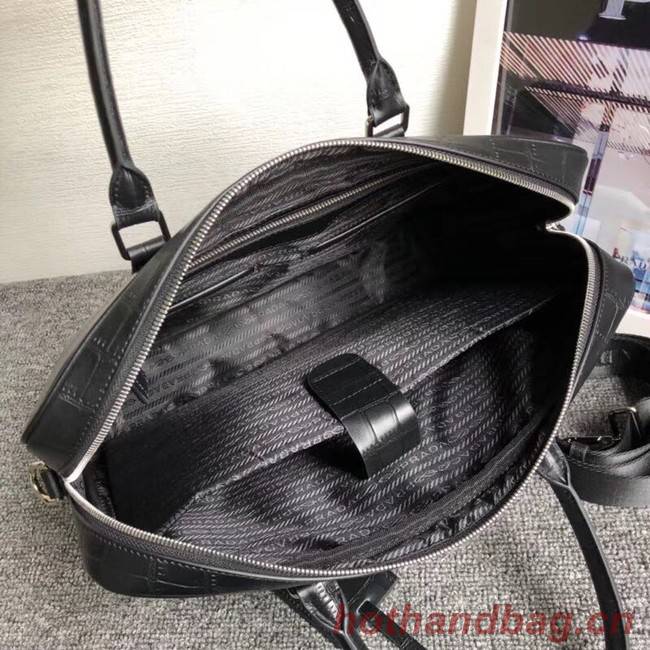 Prada Crocodile Leather Briefcase 2VE368 black