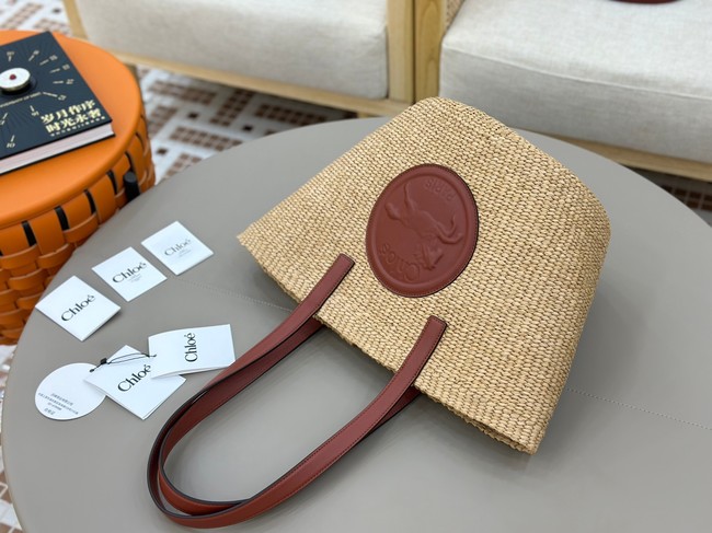 CHLOE Woven Raffia Slit Mini Tote Bag 11265 brown