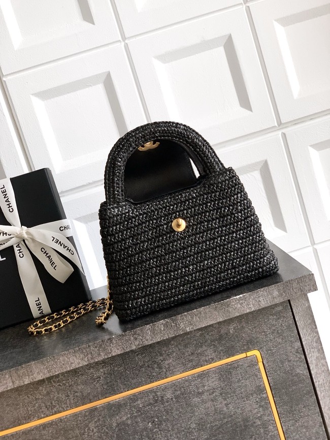 Chanel MINI Raffia SHOPPING BAG AS4416 black