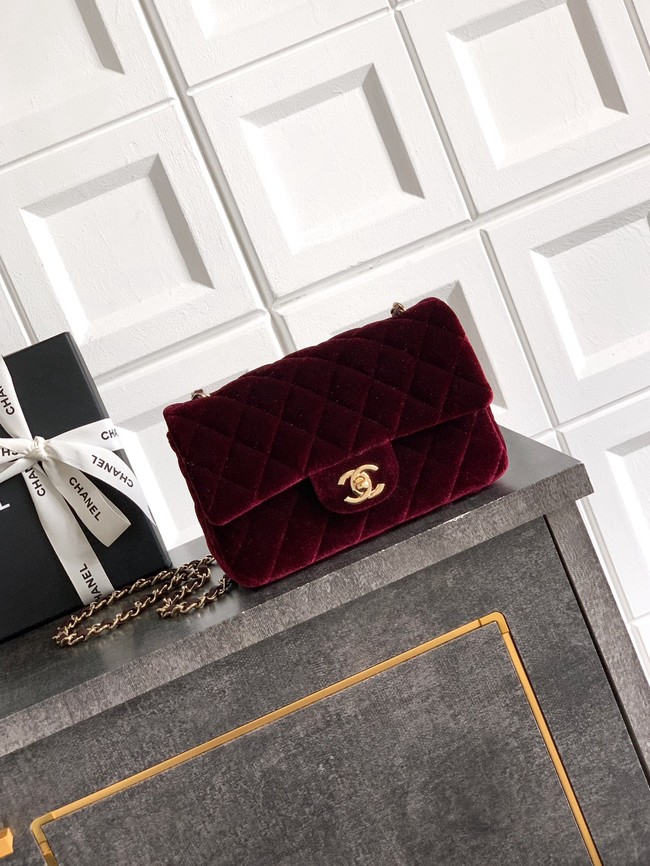 CHANEL Classic 11.12 Handbag velvet A01116 burgundy