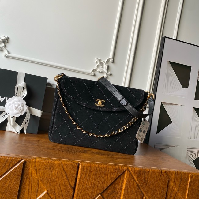 CHANEL Suede Calfskin Shoulder Bag AS5883 black