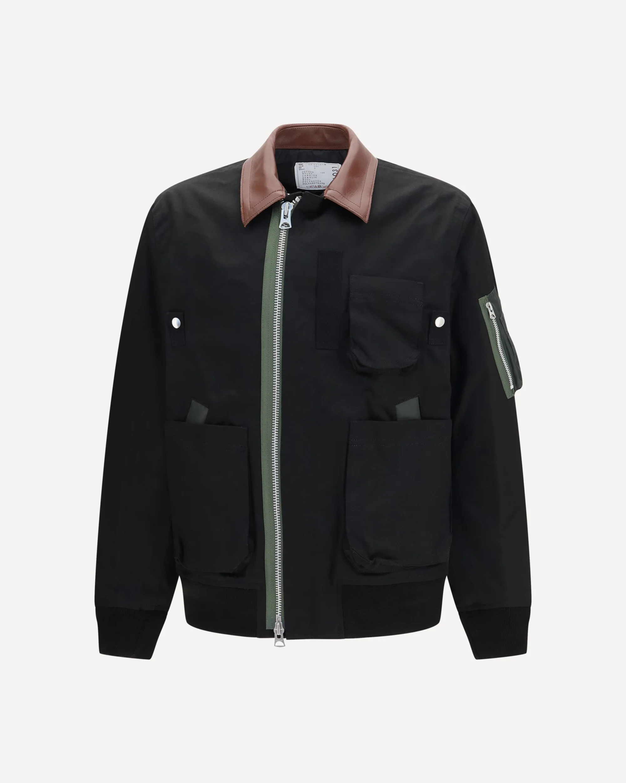 Cotton Bomber Jacket with leather details - BLACK | Cheap Luxury Handbags Store,