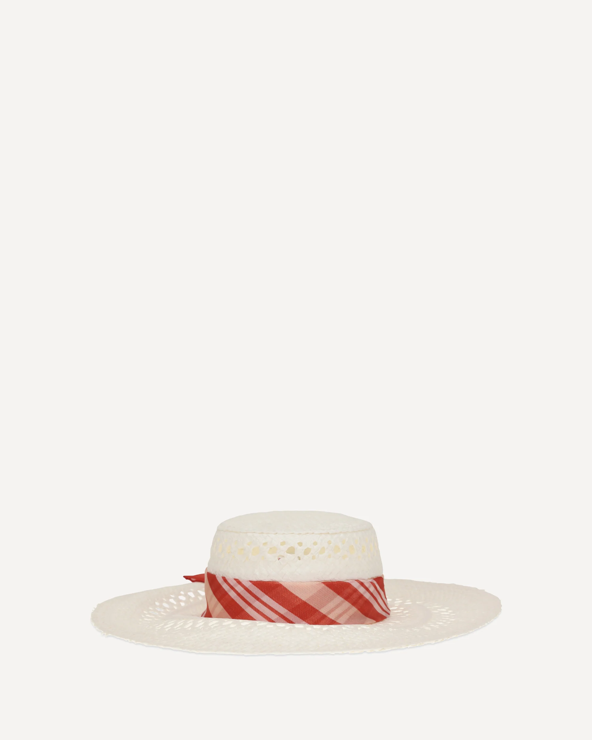 Wide-brim Hat with vichy print silk scarf - WHITE | Cheap Luxury Handbags Store,