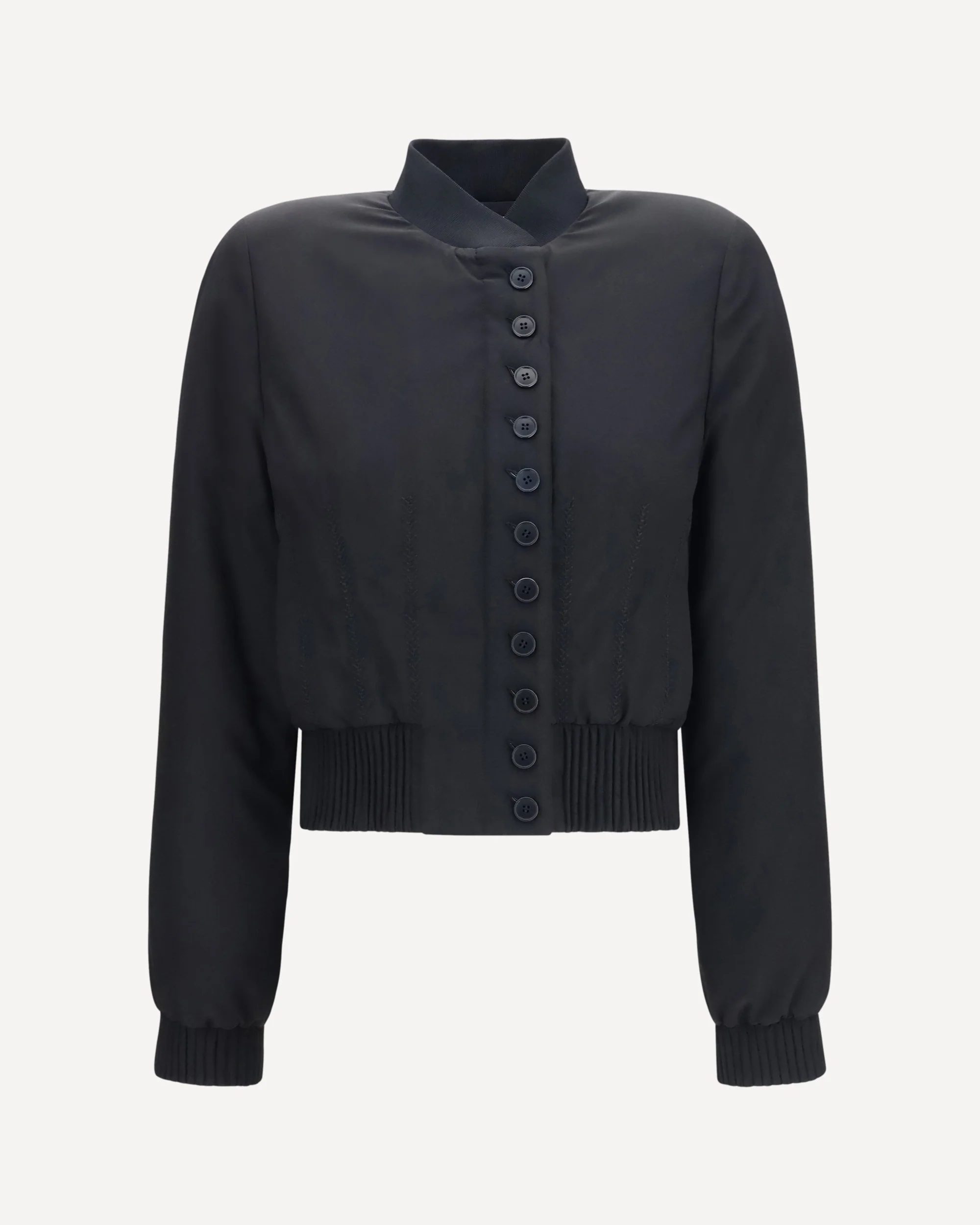 Buttoned Bomber Jacket with visible stitching - BLACK | Cheap Luxury Handbags Store,