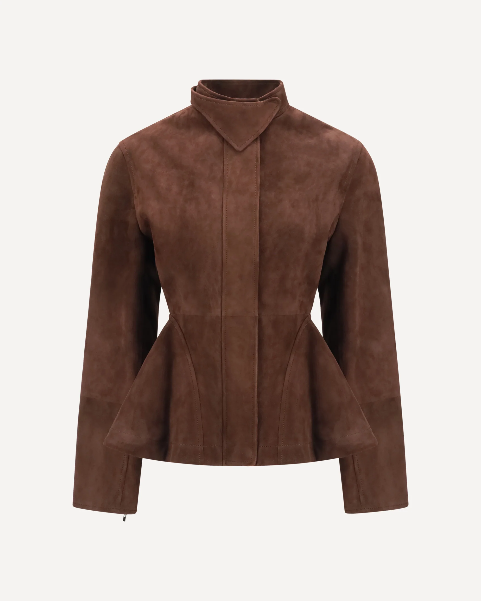 Peplum Jacket in suede goatskin - BROWN | Cheap Luxury Handbags Store,