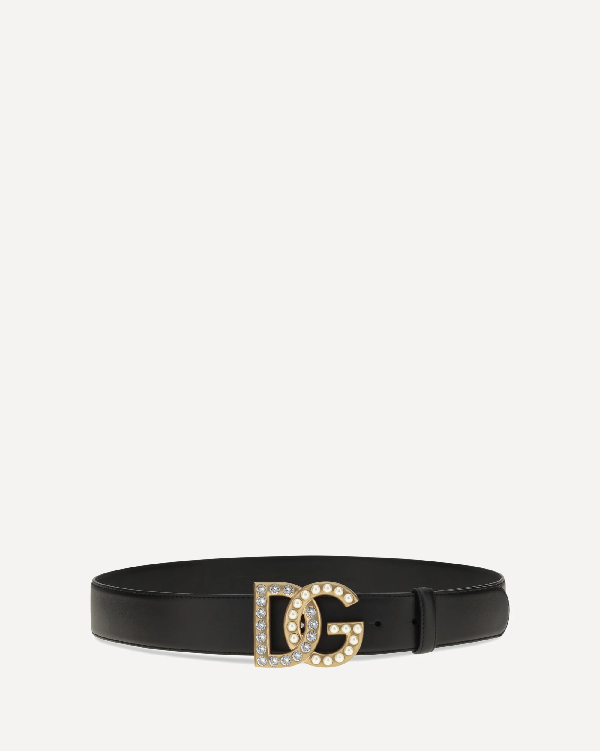Leather Belt with crystal DG logo - BLACK | Cheap Luxury Handbags Store,