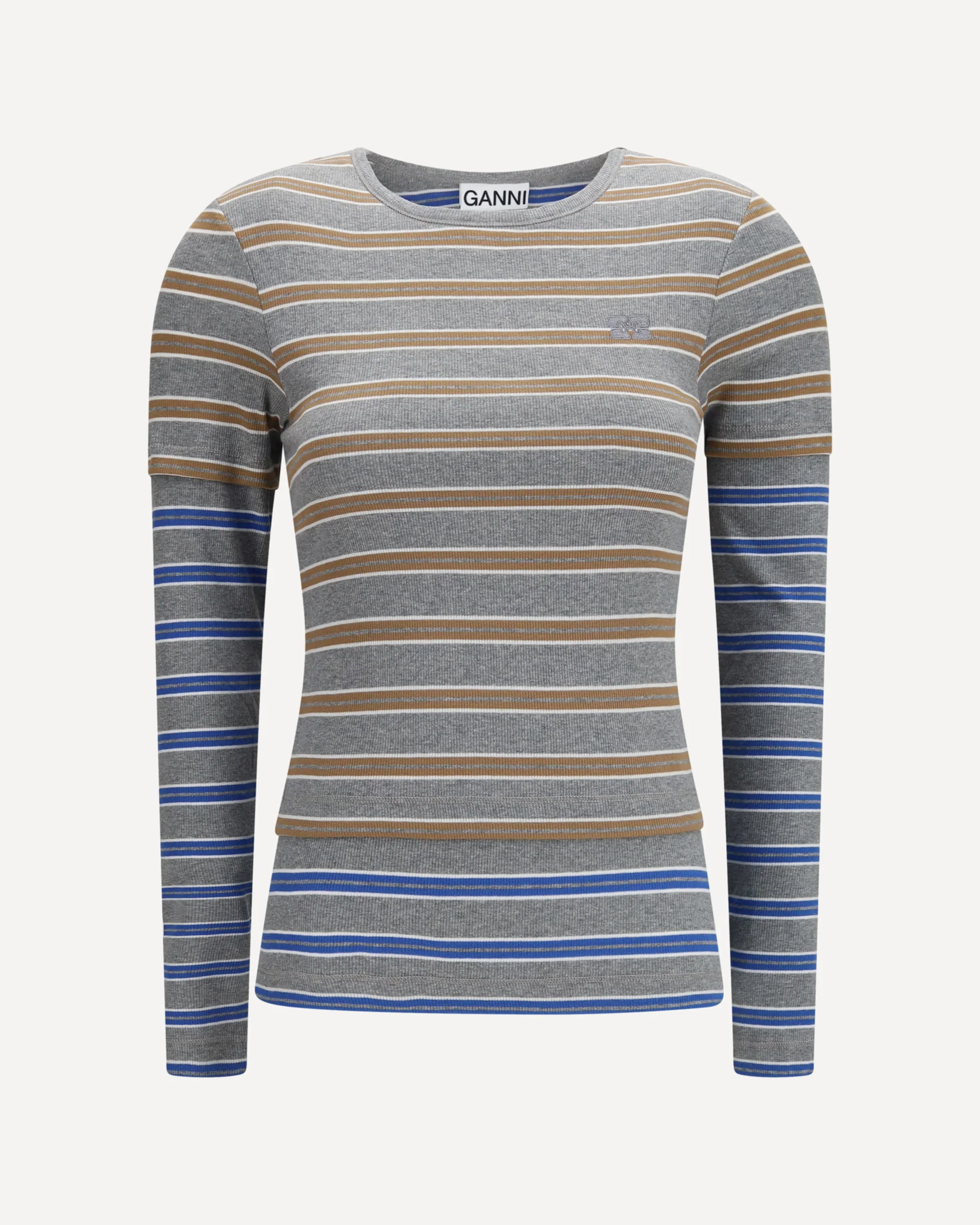 Double-sleeve striped cotton T-shirt - GREY | Cheap Luxury Handbags Store,