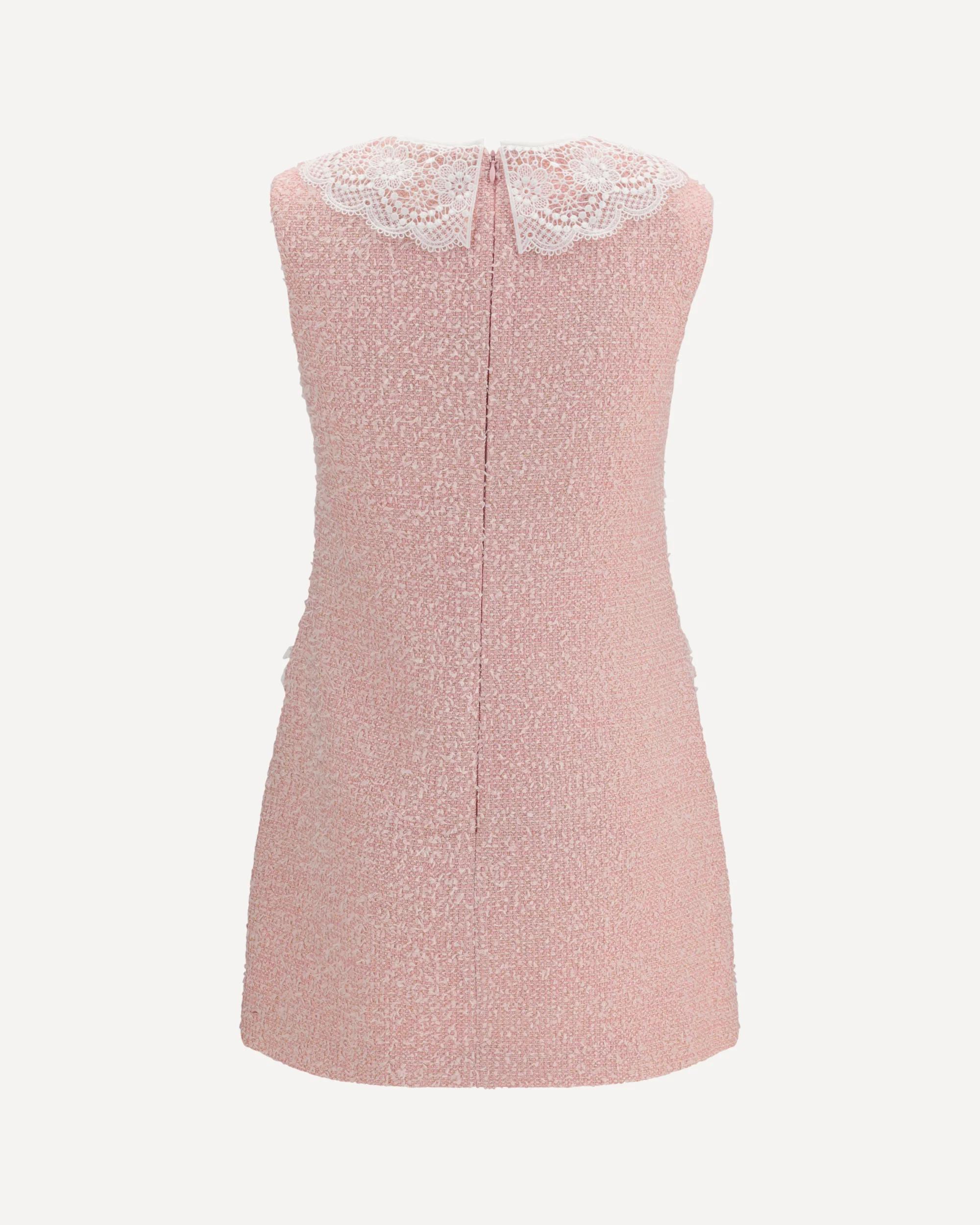 Bouclé mini Dress with lace collar - PINK | Cheap Luxury Handbags Store,