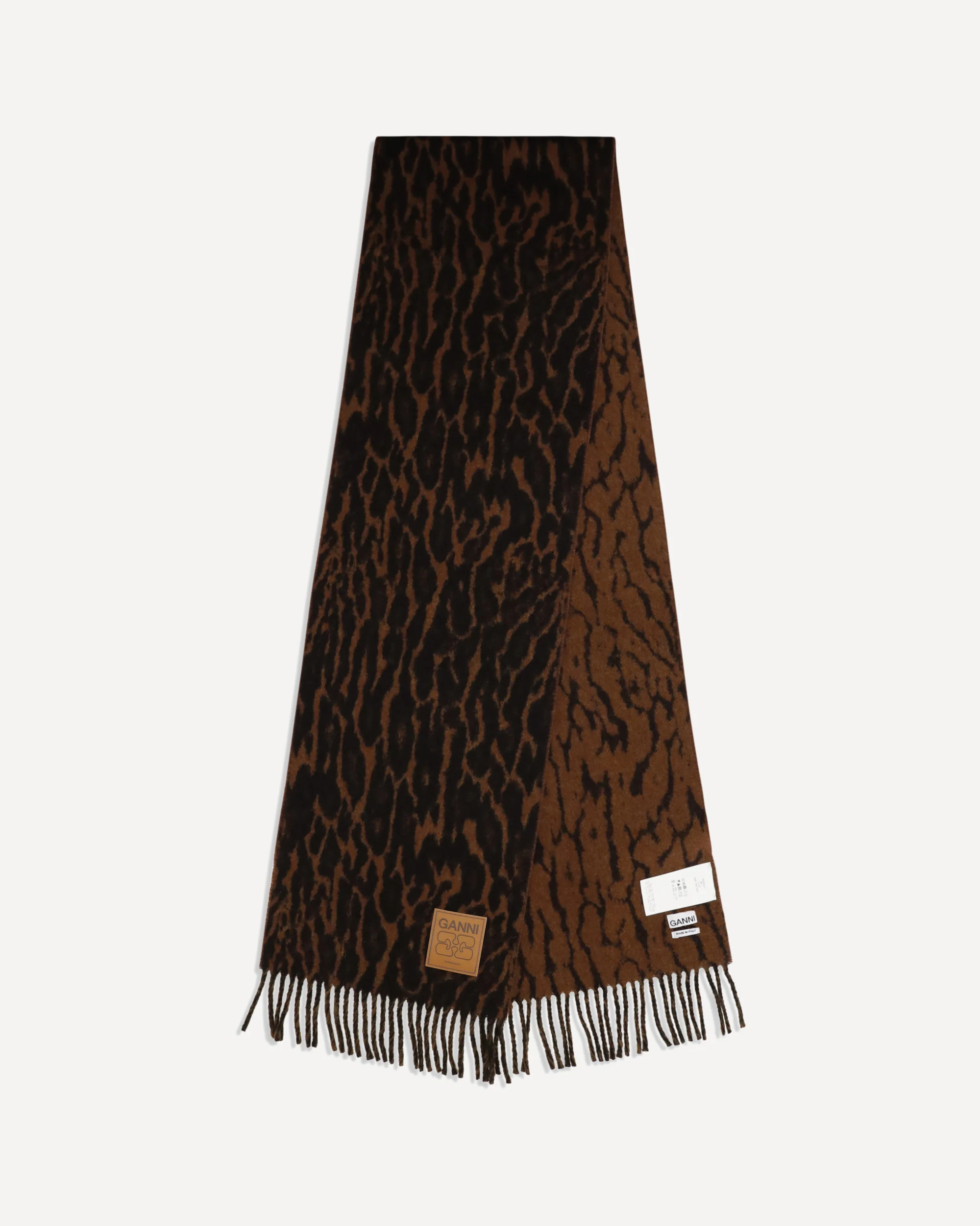 Leopard print wool Scarf with logo and fringes - BROWN | Cheap Luxury Handbags Store,