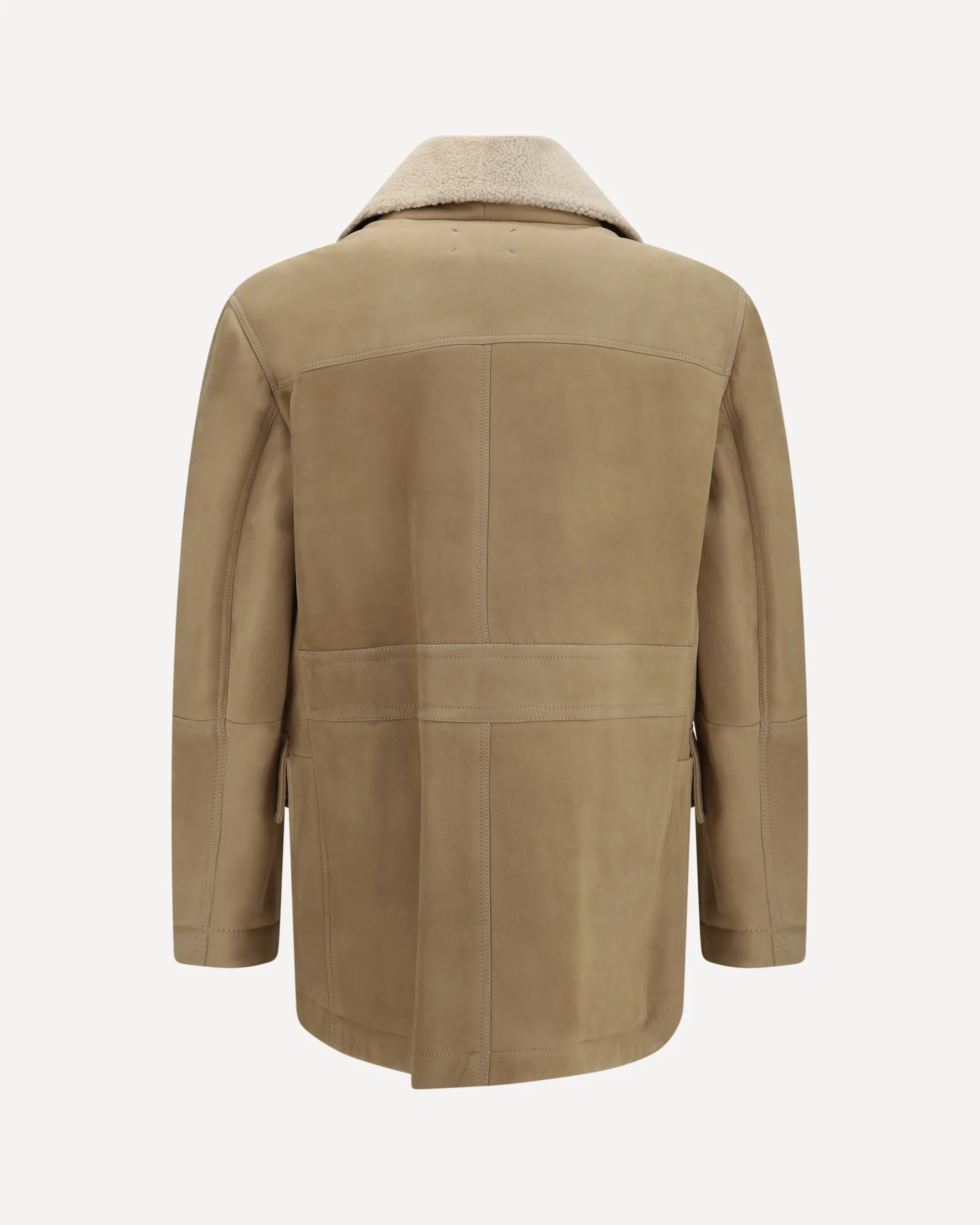 Curly suede Shearling pea Coat with shawl collar - BEIGE | Cheap Luxury Handbags Store,