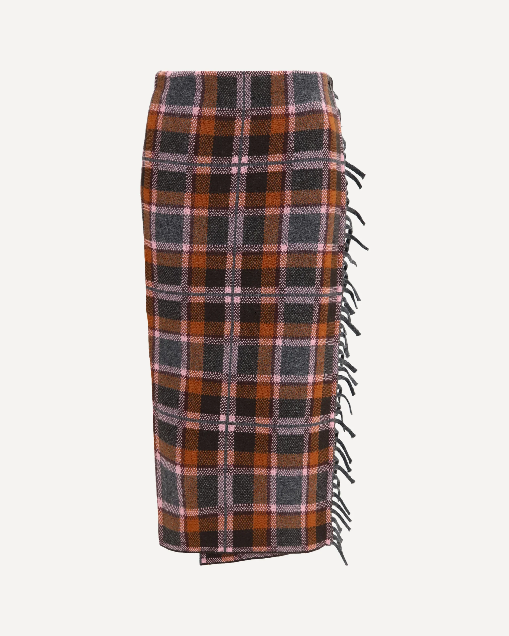 Tartan fringed wrap Skirt - BROWN | Cheap Luxury Handbags Store,