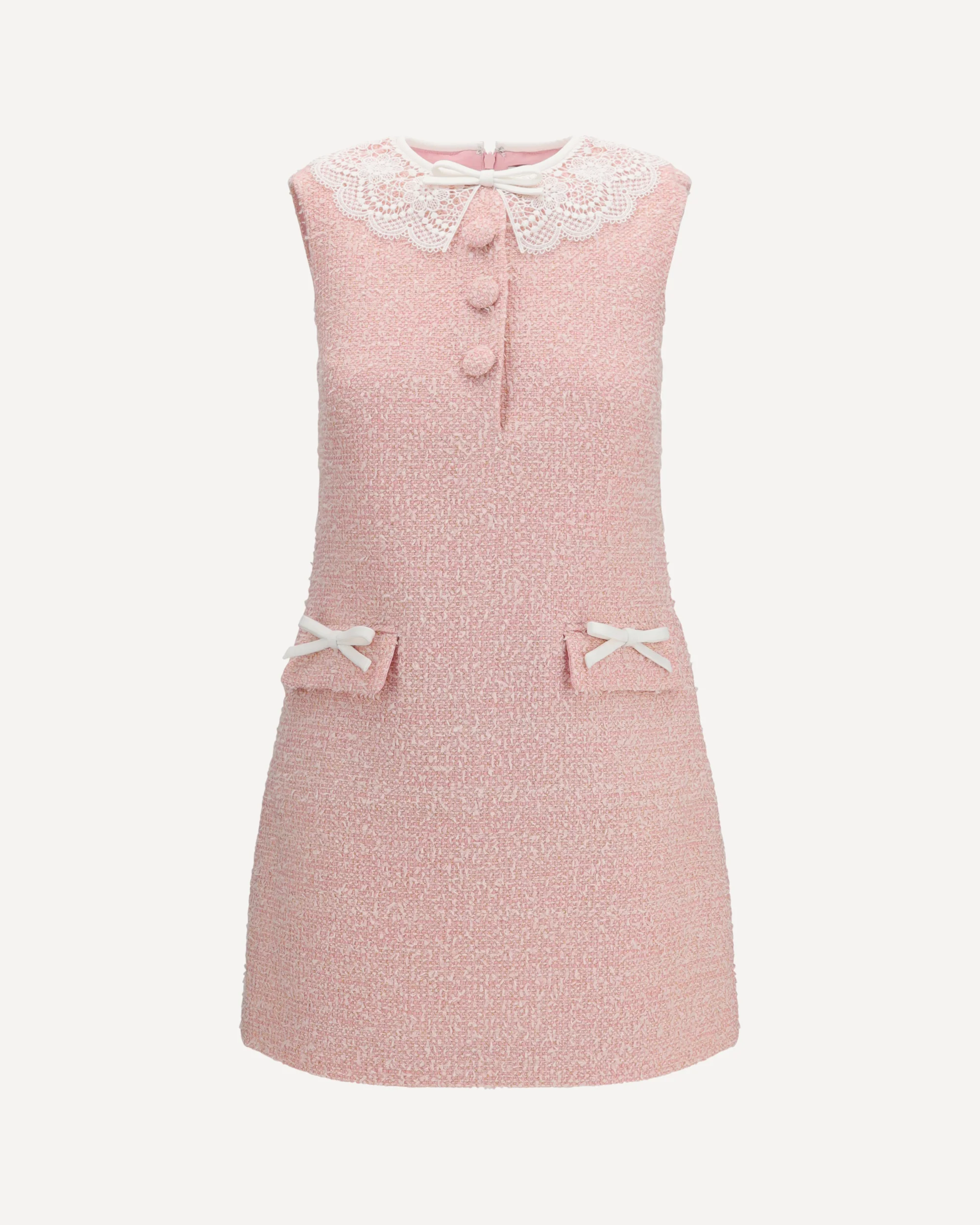 Bouclé mini Dress with lace collar - PINK | Cheap Luxury Handbags Store,
