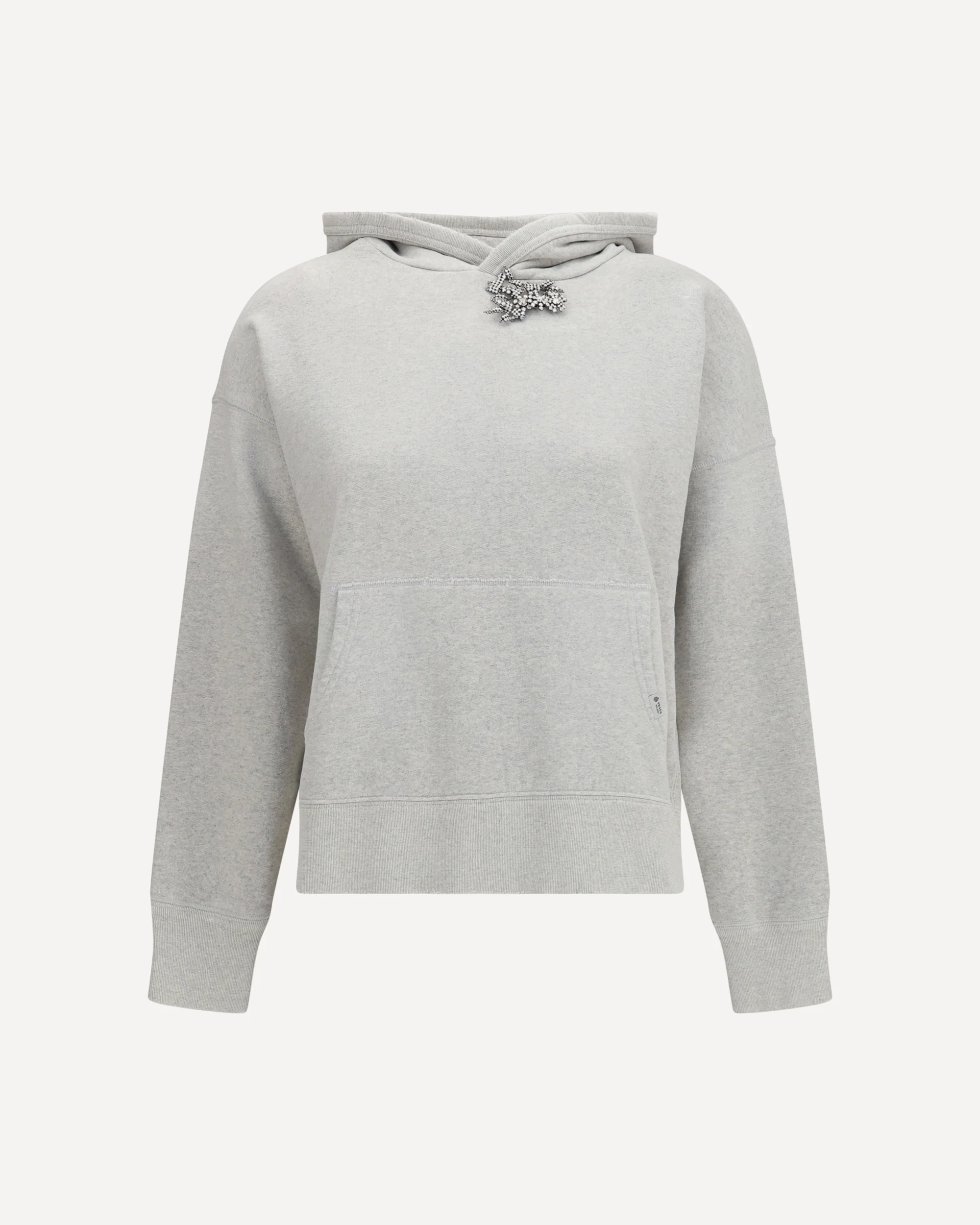 Cotton fleece Hoodie with jewel brooch - GREY | Cheap Luxury Handbags Store,