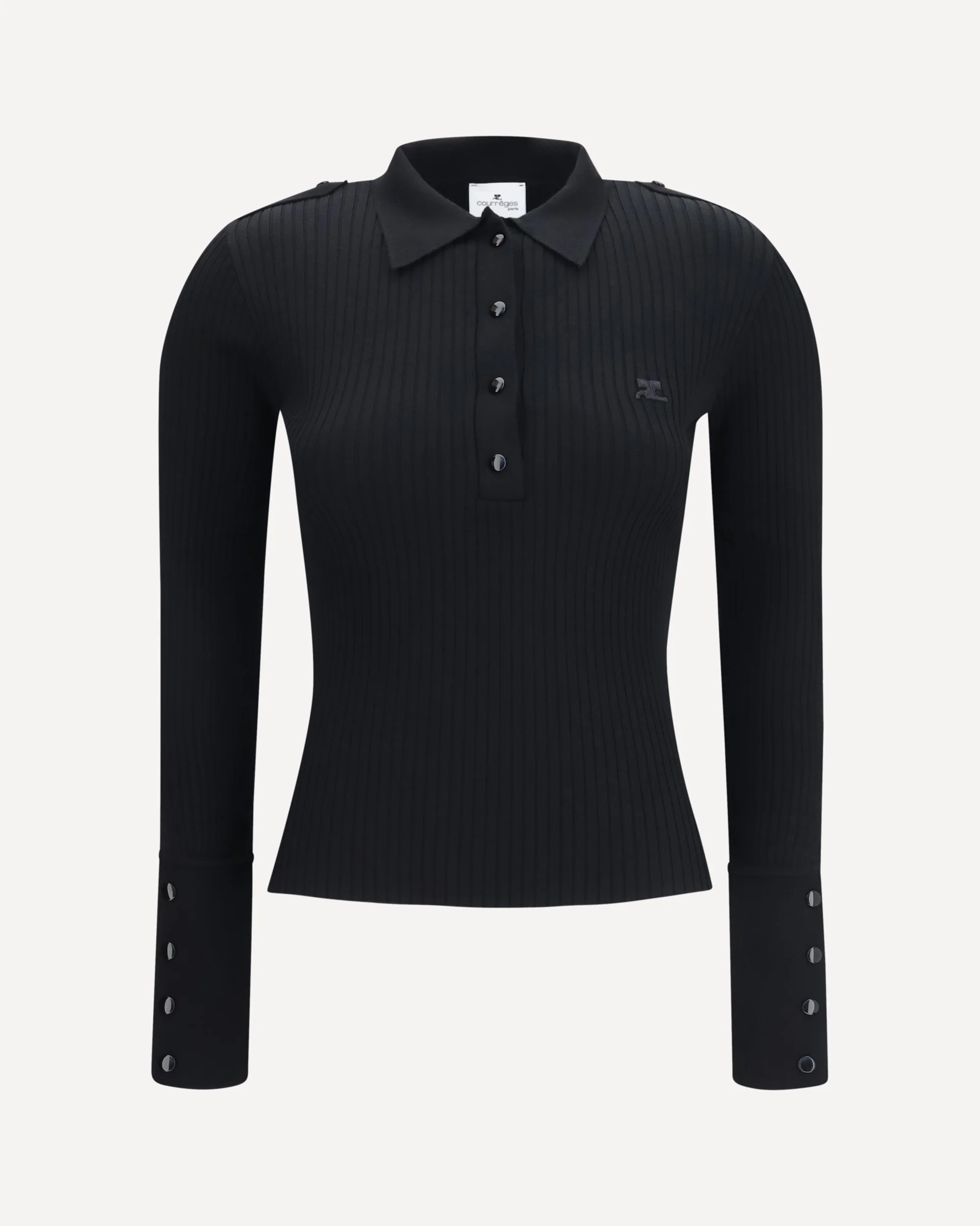 Ribbed knit Polo Shirt - BLACK | Cheap Luxury Handbags Store,