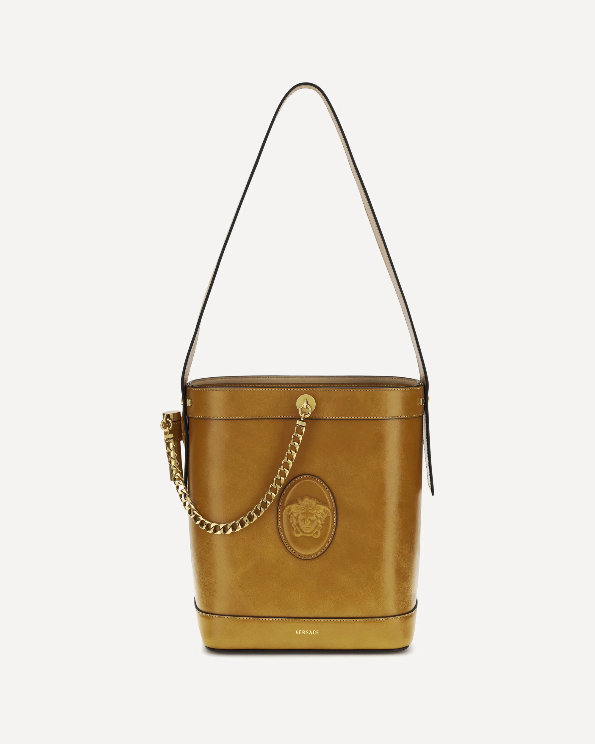 Small leather Pivot Bucket Bag - BROWN | Cheap Luxury Handbags Store,
