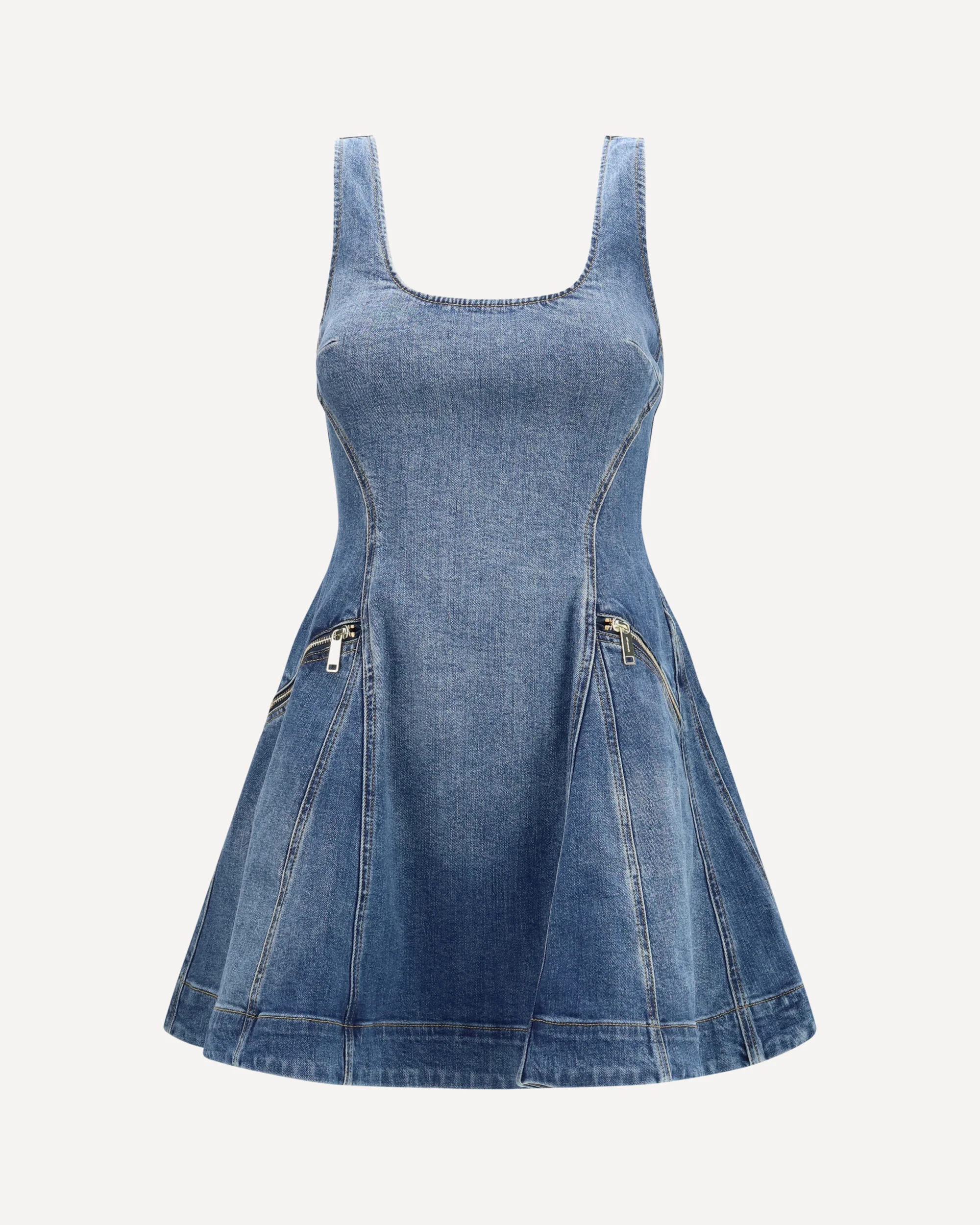 Denim flared mini Dress - BLUE | Cheap Luxury Handbags Store,