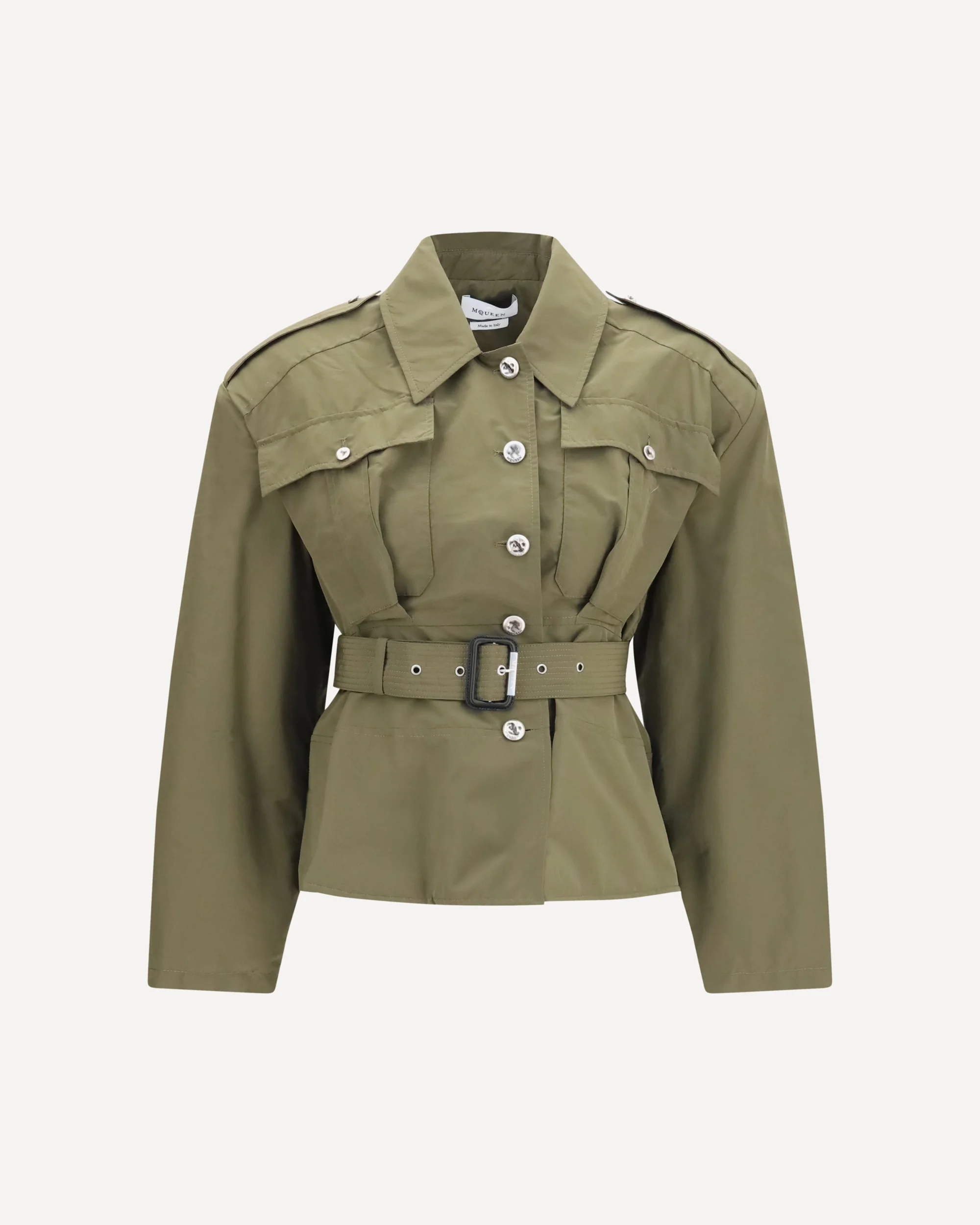 Cropped belted high-neck Jacket - GREEN | Cheap Luxury Handbags Store,