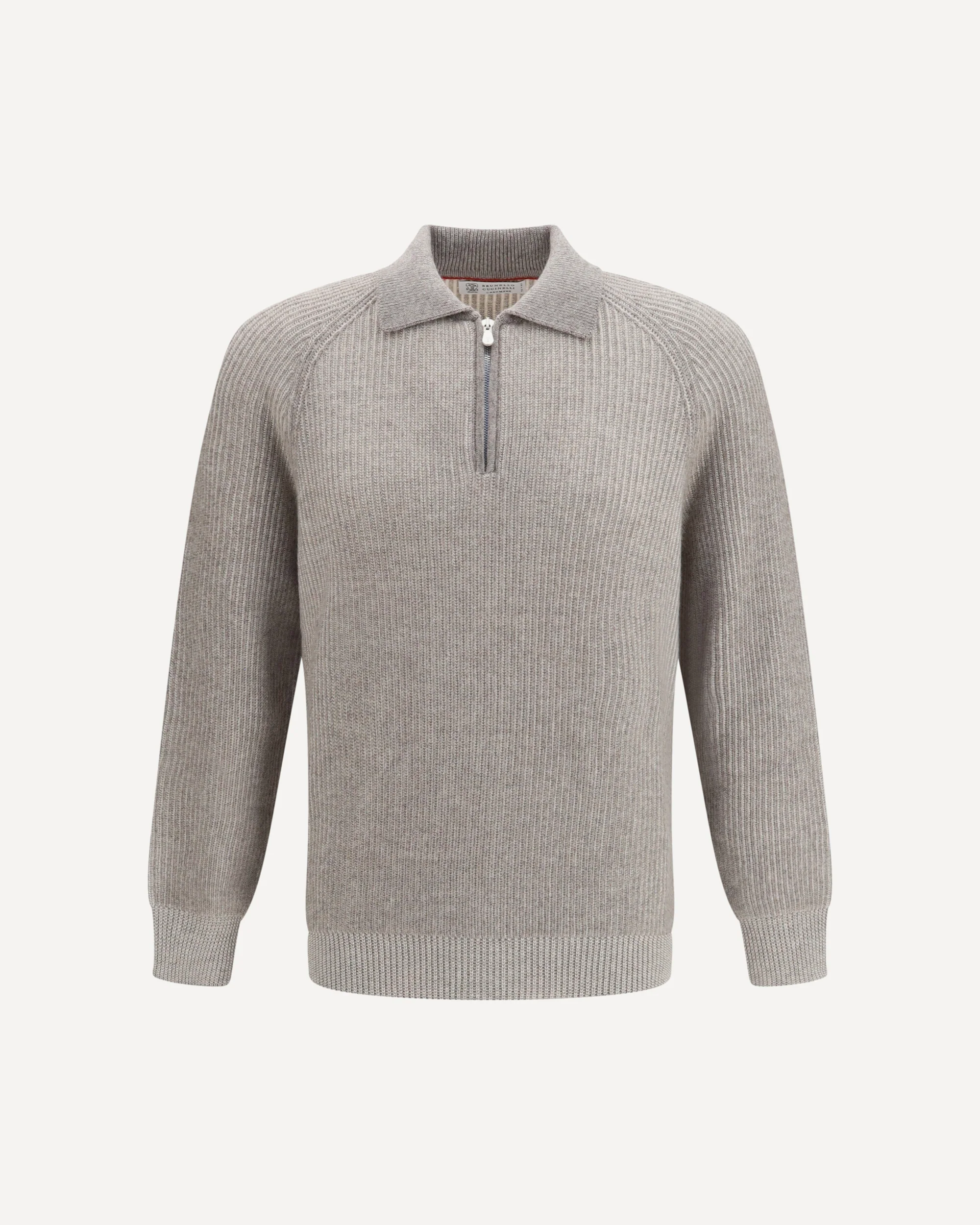 Cashmere Milano Stitch Polo Sweater with zip - GREY | Cheap Luxury Handbags Store,