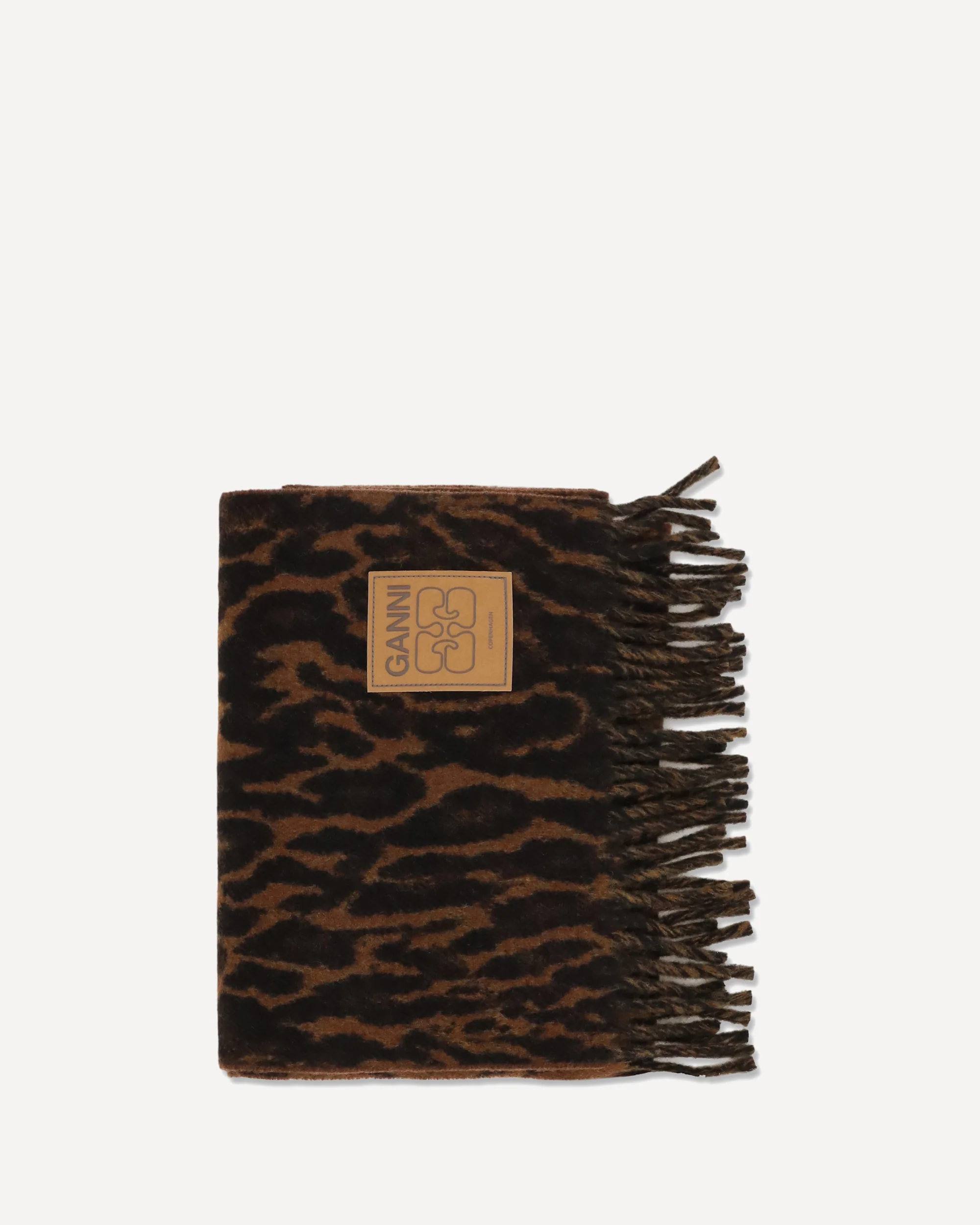 Leopard print wool Scarf with logo and fringes - BROWN | Cheap Luxury Handbags Store,