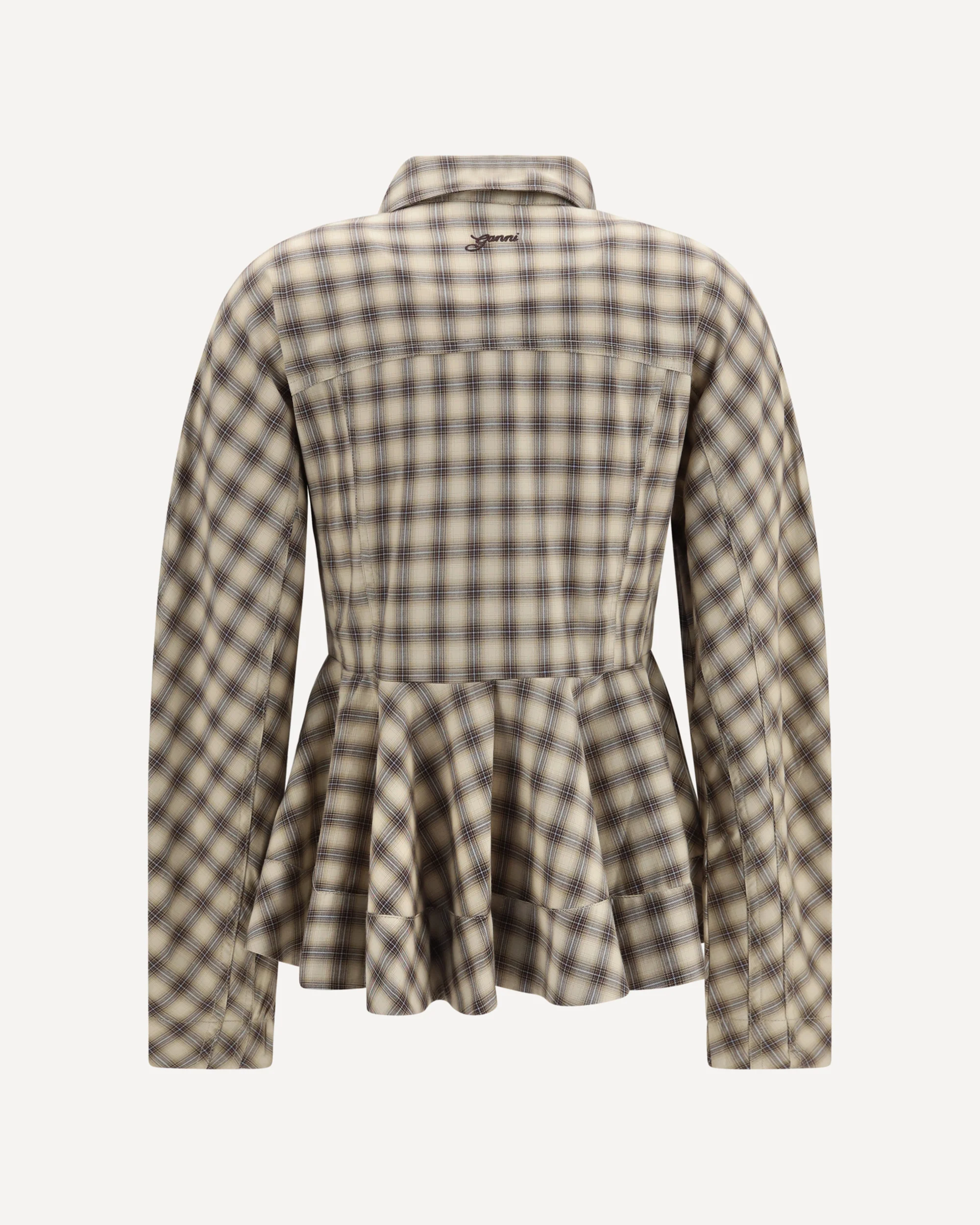 Check flannel Peplum Shirt - BEIGE | Cheap Luxury Handbags Store,