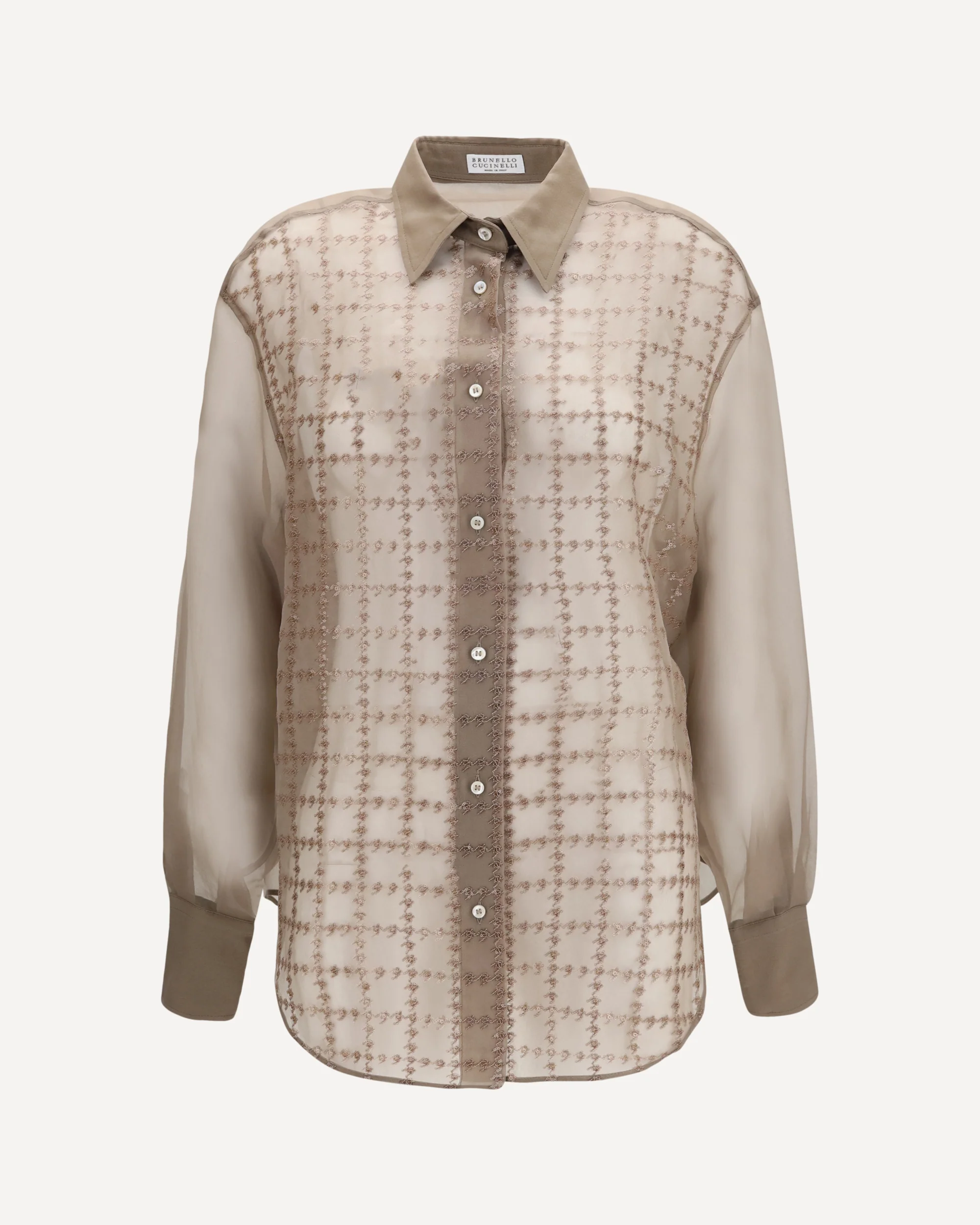 Sheer checked Shirt - BEIGE | Cheap Luxury Handbags Store,