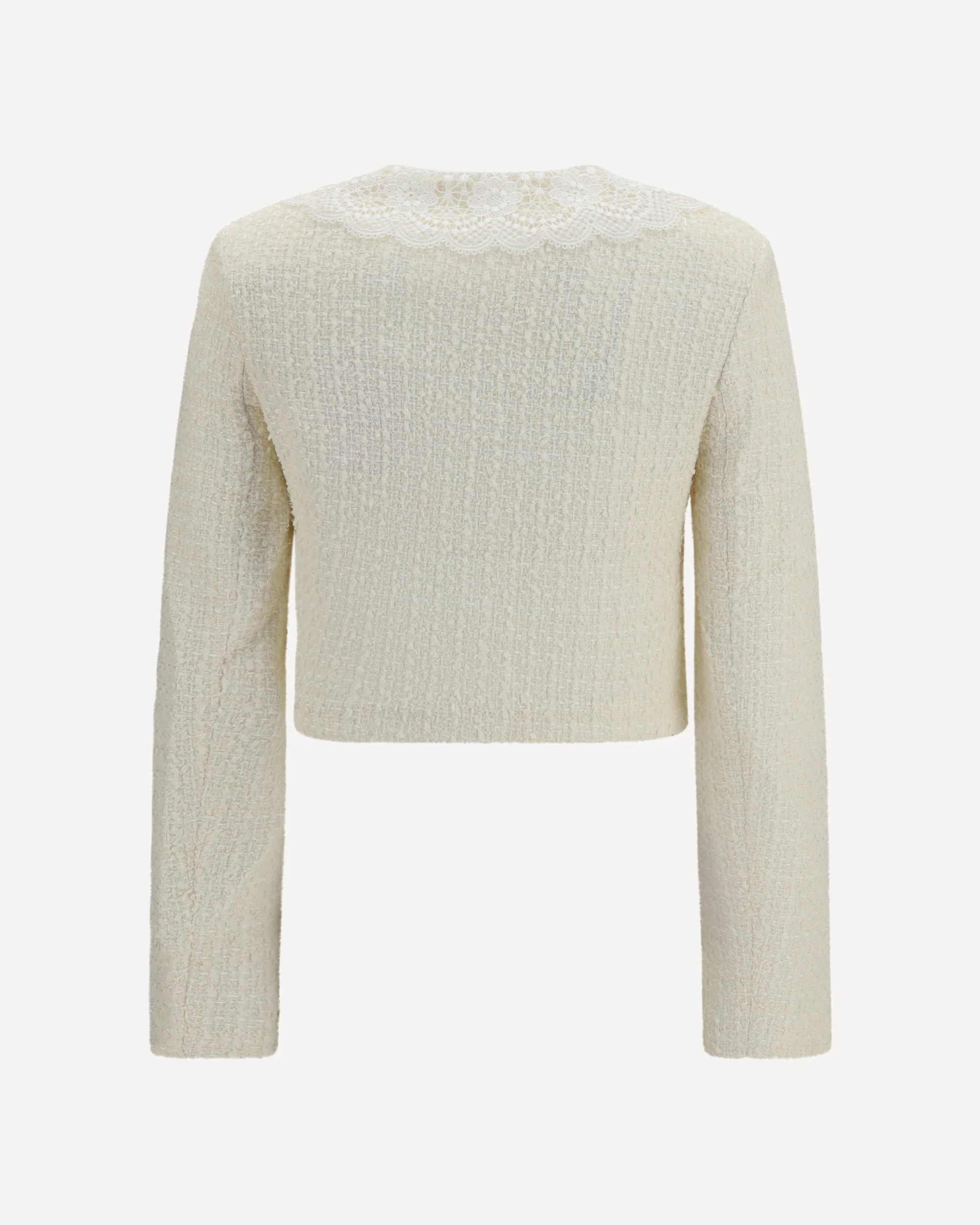 Bouclé Jacket with lace collar - CREAM | Cheap Luxury Handbags Store,
