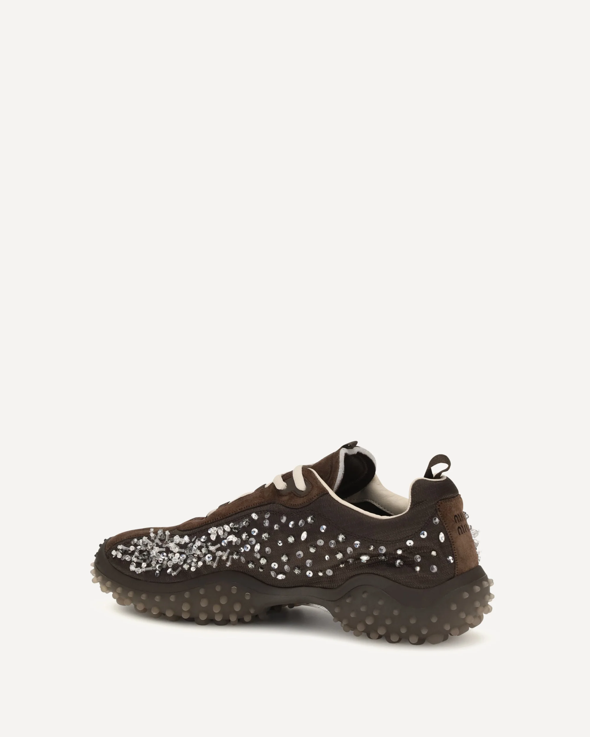 Suede and technical fabric Sneakers with crystals - BROWN | Cheap Luxury Handbags Store,