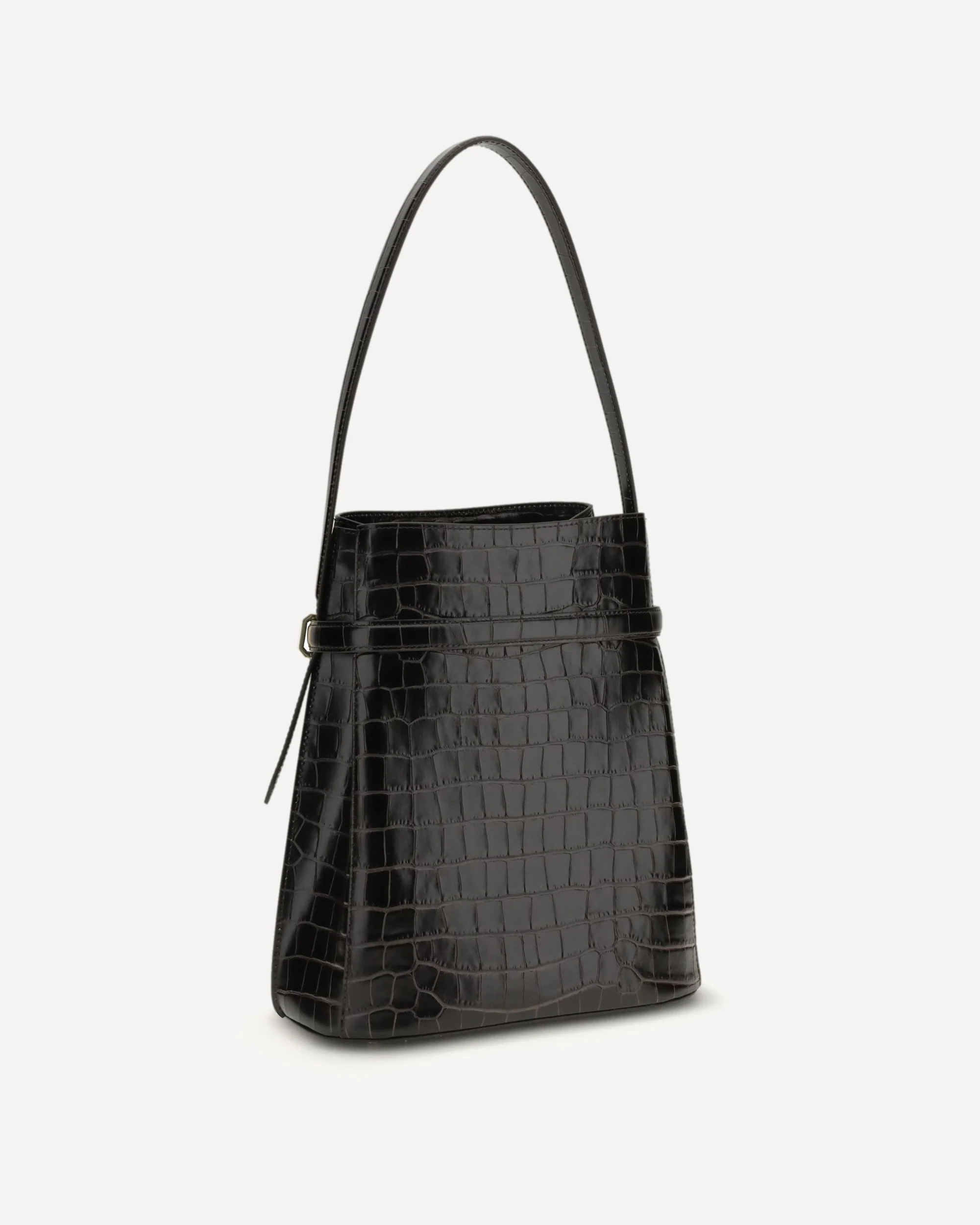 Belted Croco-embossed Bucket Bag - BROWN | Cheap Luxury Handbags Store,