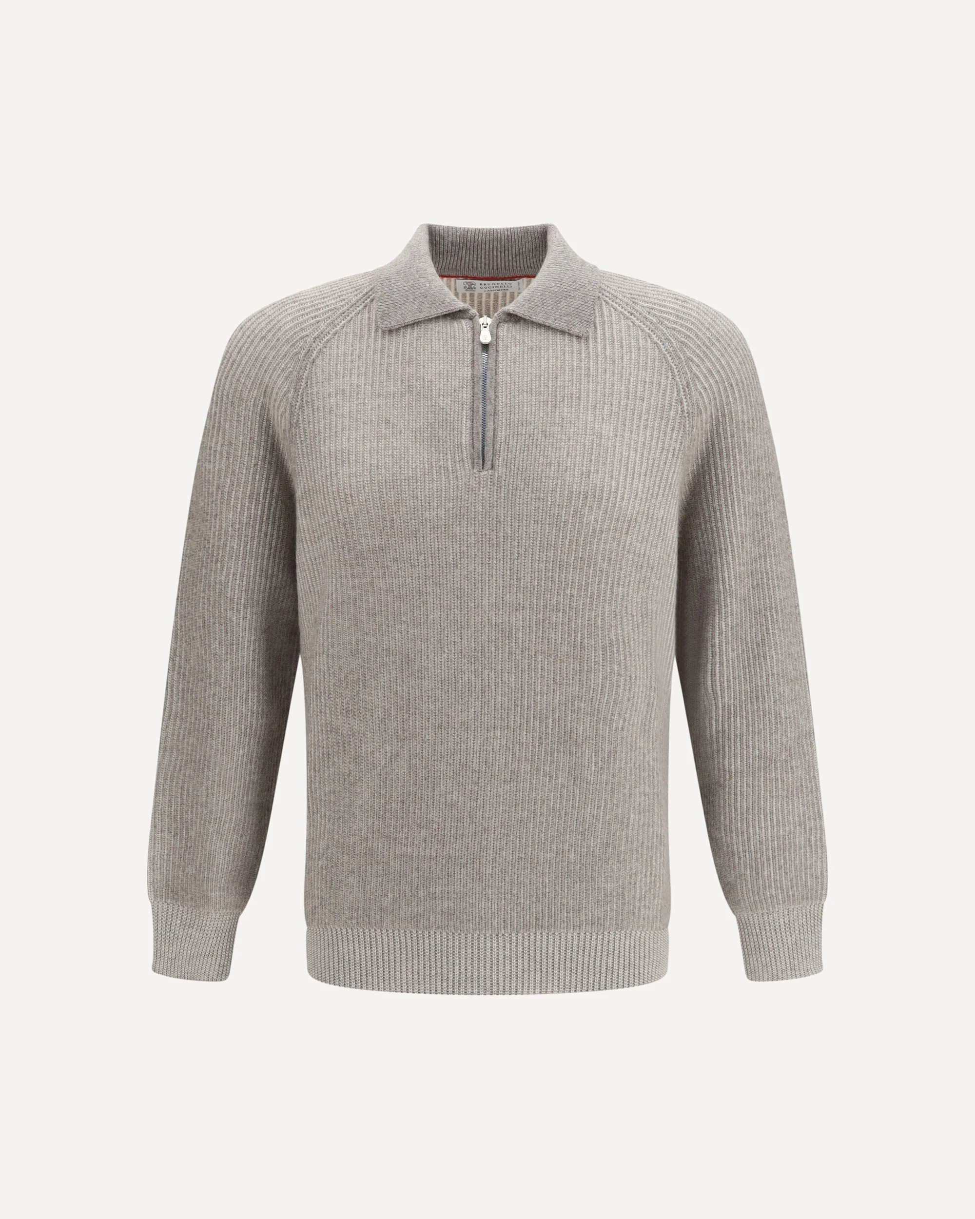 Cashmere Milano Stitch Polo Sweater with zip - GREY | Cheap Luxury Handbags Store,