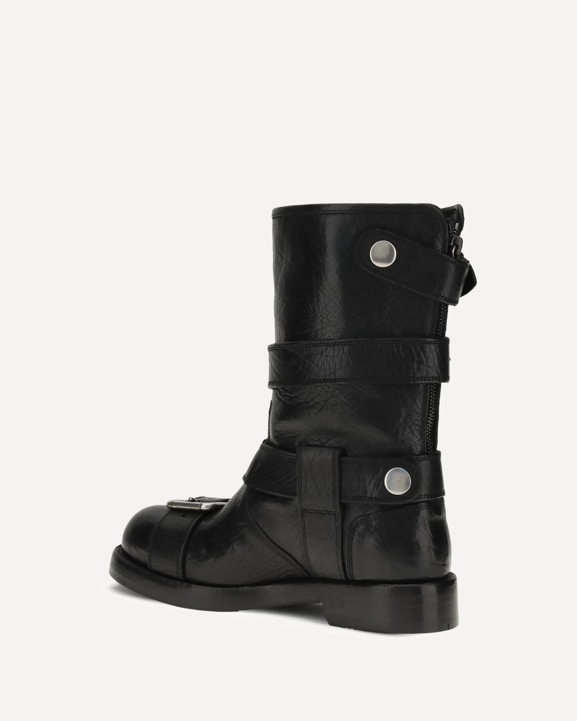 Buckled leather Boots - BLACK | Cheap Luxury Handbags Store,