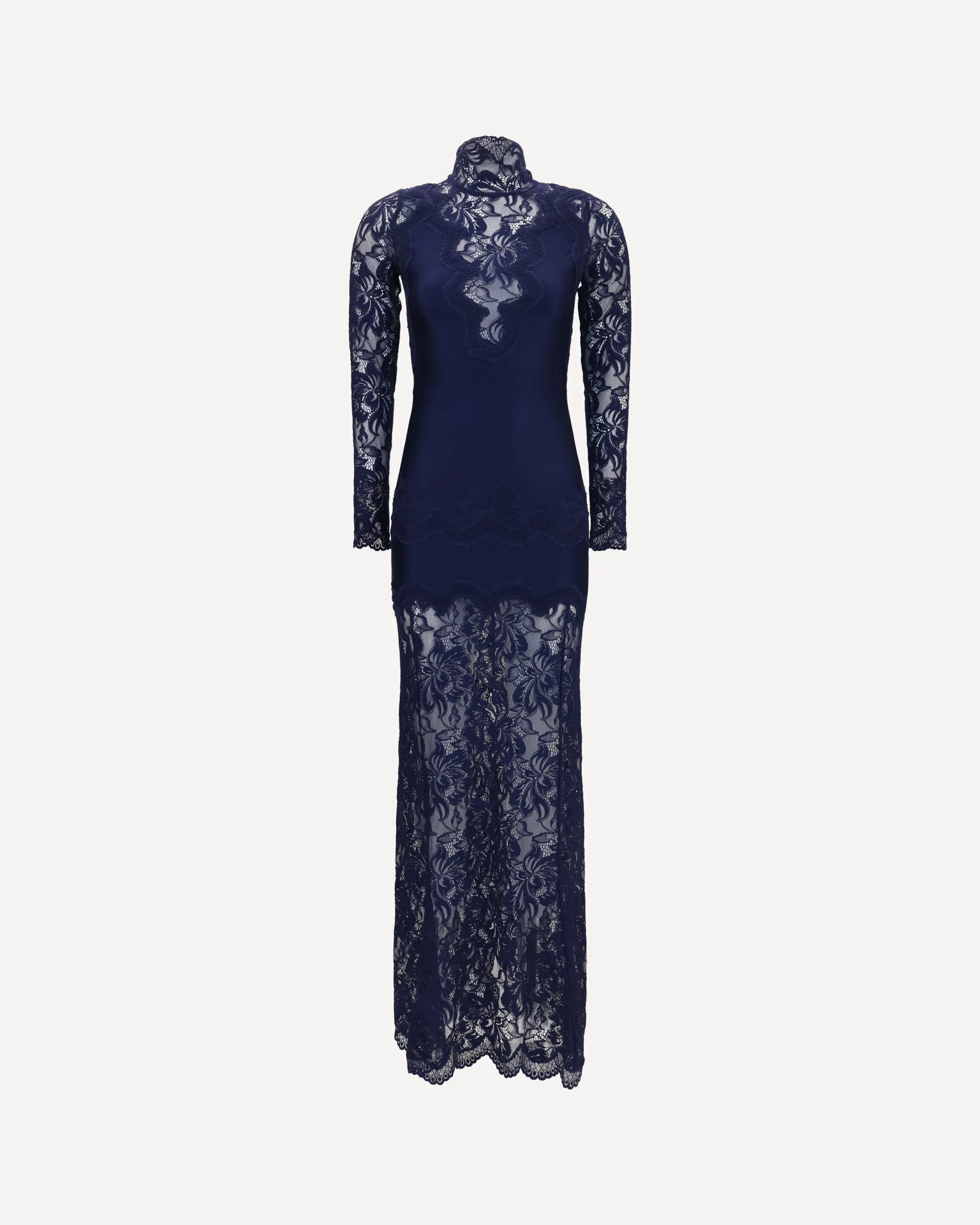 Long lace and jersey Dress - BLUE | Cheap Luxury Handbags Store,