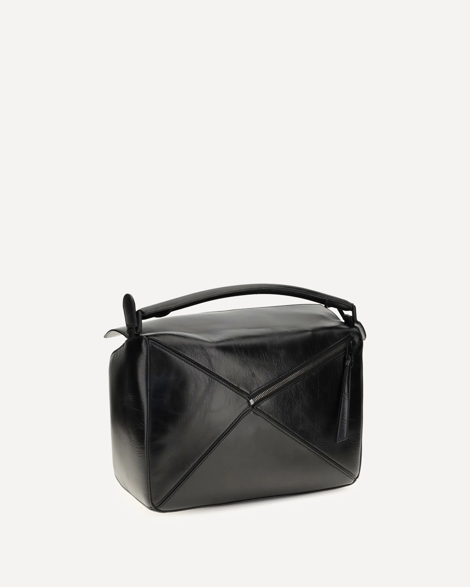 Large paper-effect calfskin Puzzle Handbag - BLACK | Cheap Luxury Handbags Store,