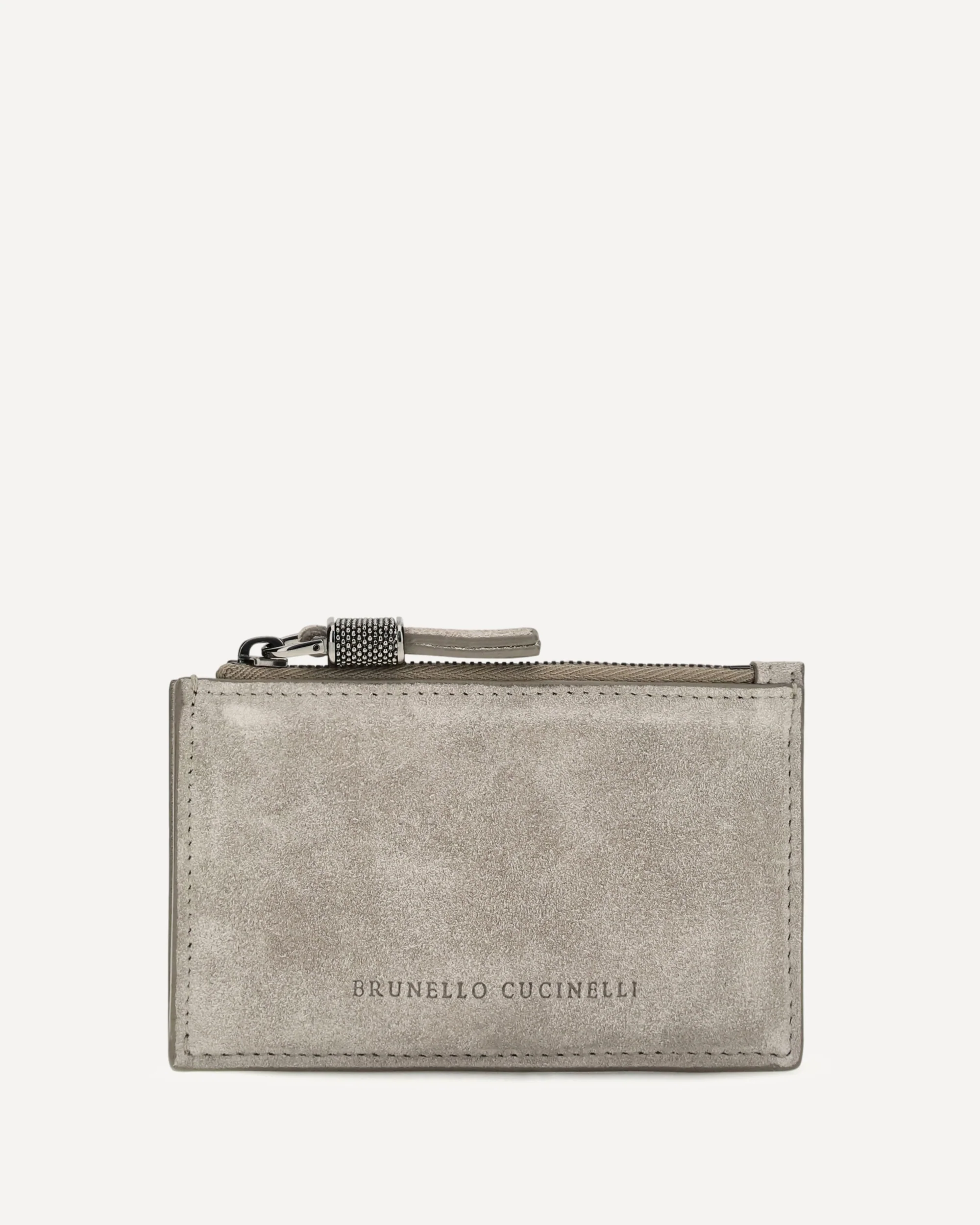 Suede Card Holder with Shiny Zipper Pull - GREY | Cheap Luxury Handbags Store,