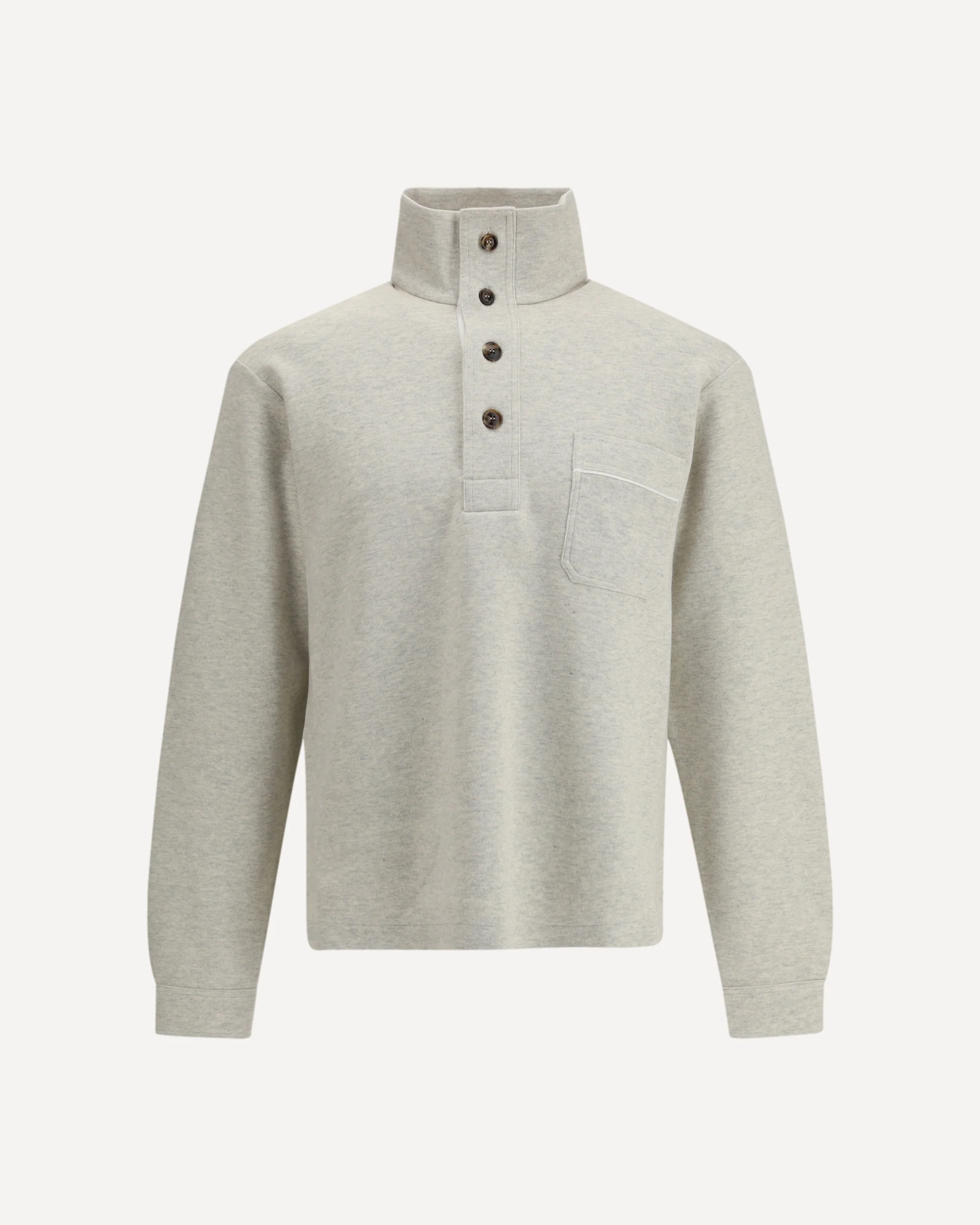 Cotton Sweatshirt with a partial front button closure - BEIGE | Cheap Luxury Handbags Store,