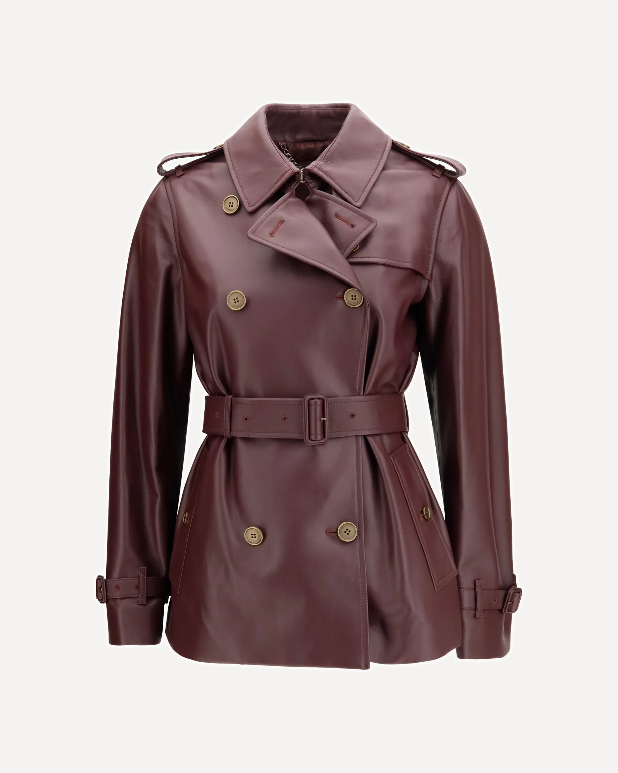 Short leather Trench Coat - BORDEAUX | Cheap Luxury Handbags Store,