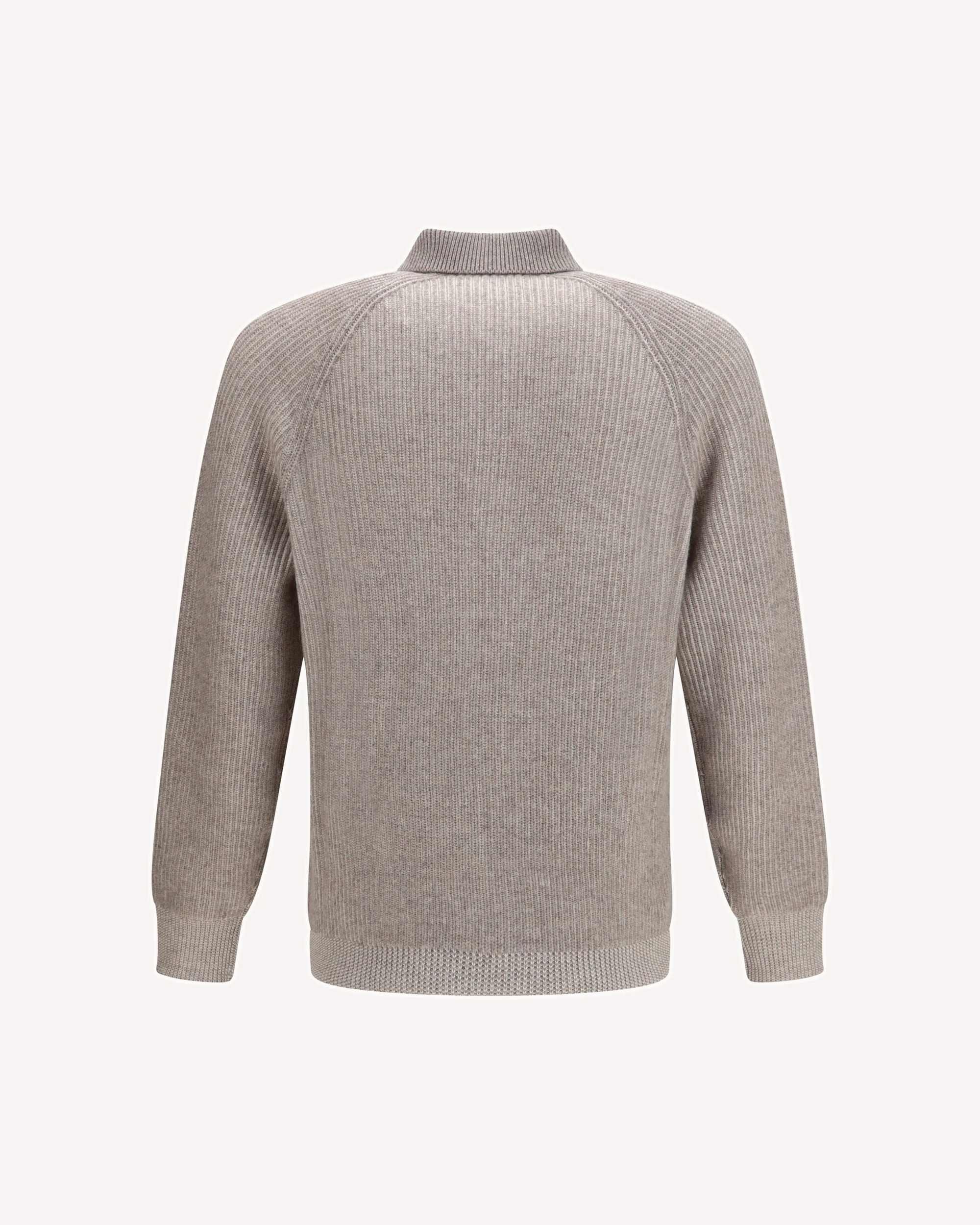 Cashmere Milano Stitch Polo Sweater with zip - GREY | Cheap Luxury Handbags Store,