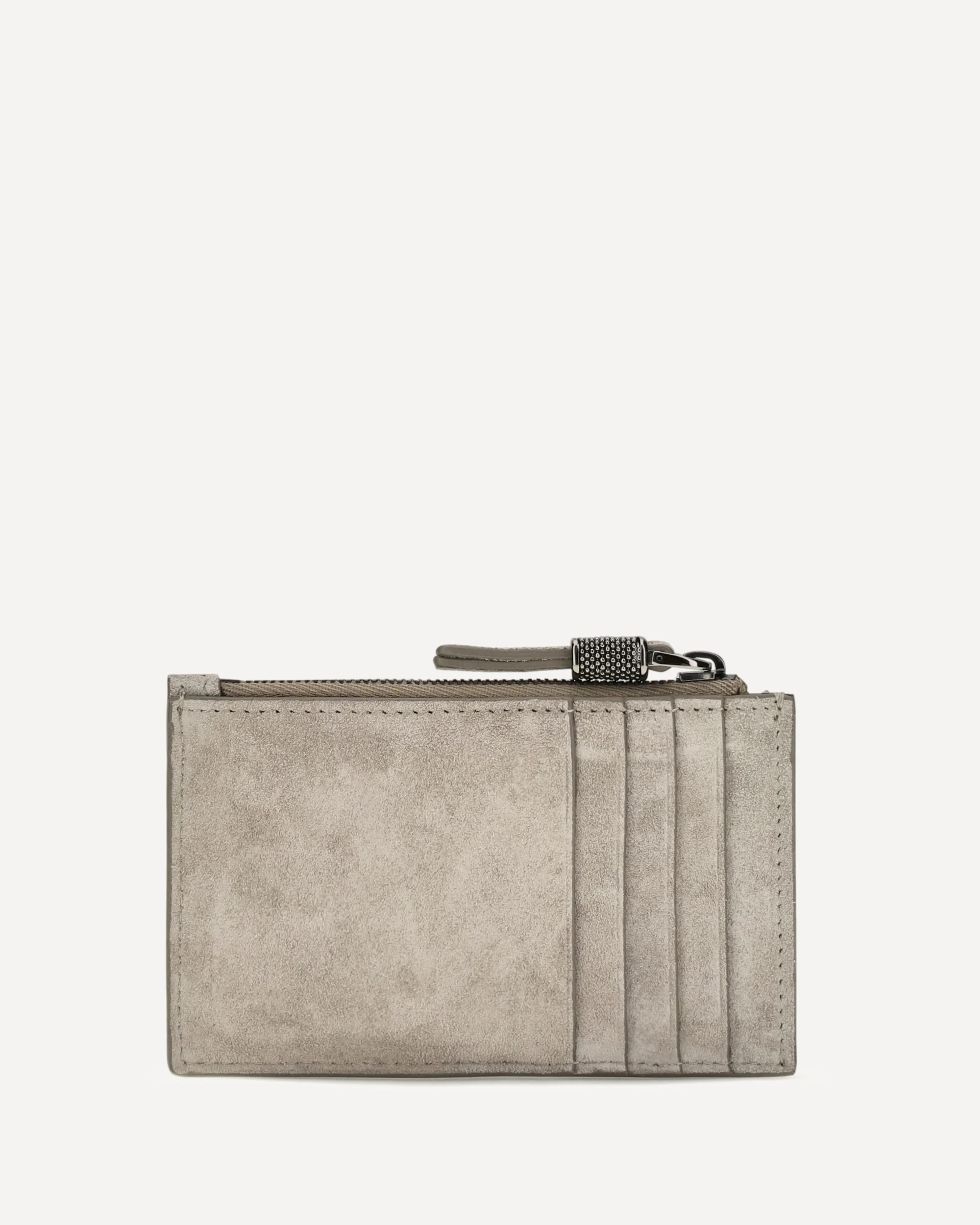 Suede Card Holder with Shiny Zipper Pull - GREY | Cheap Luxury Handbags Store,