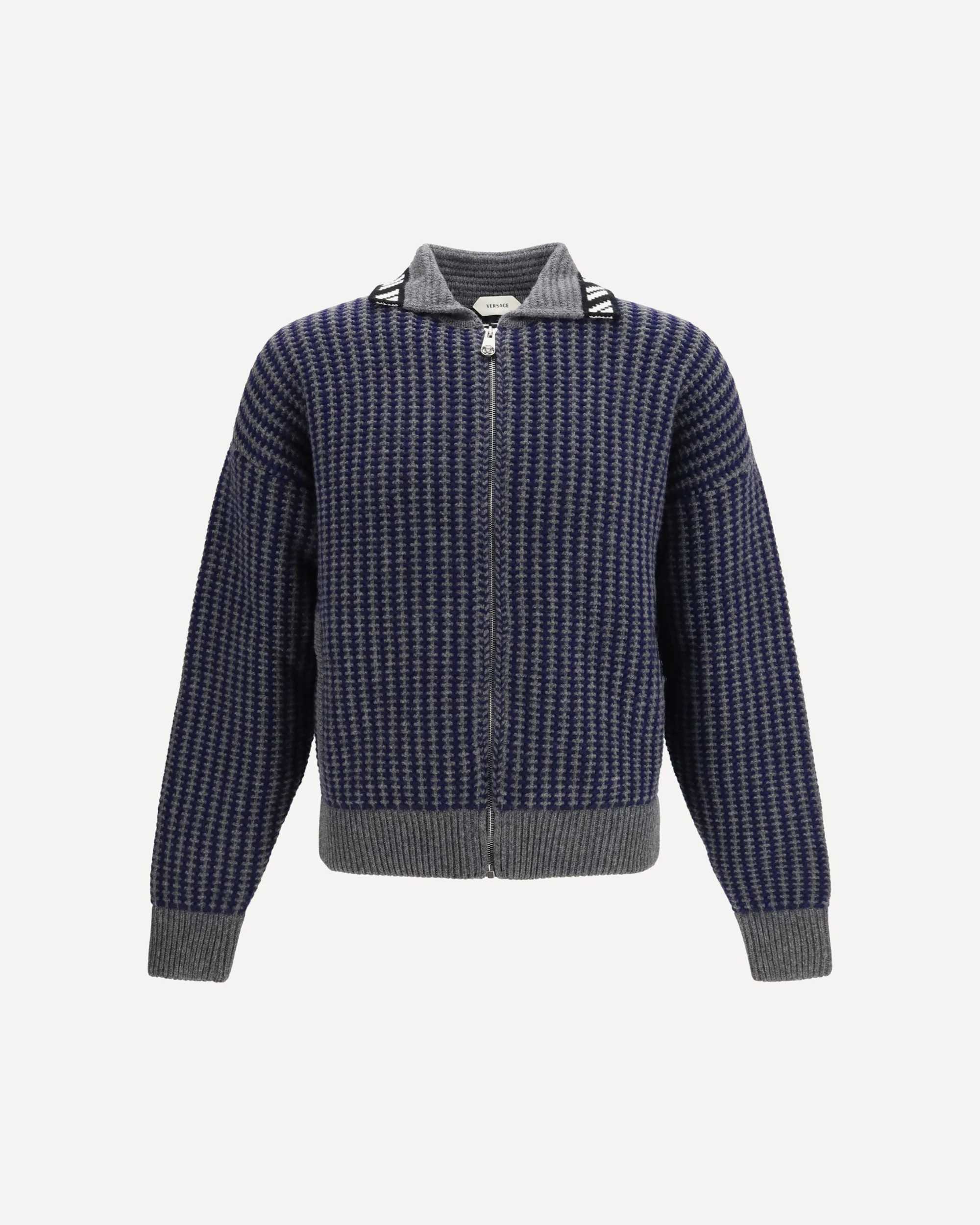 Intarsia wool knit zip Cardigan - GREY | Cheap Luxury Handbags Store,