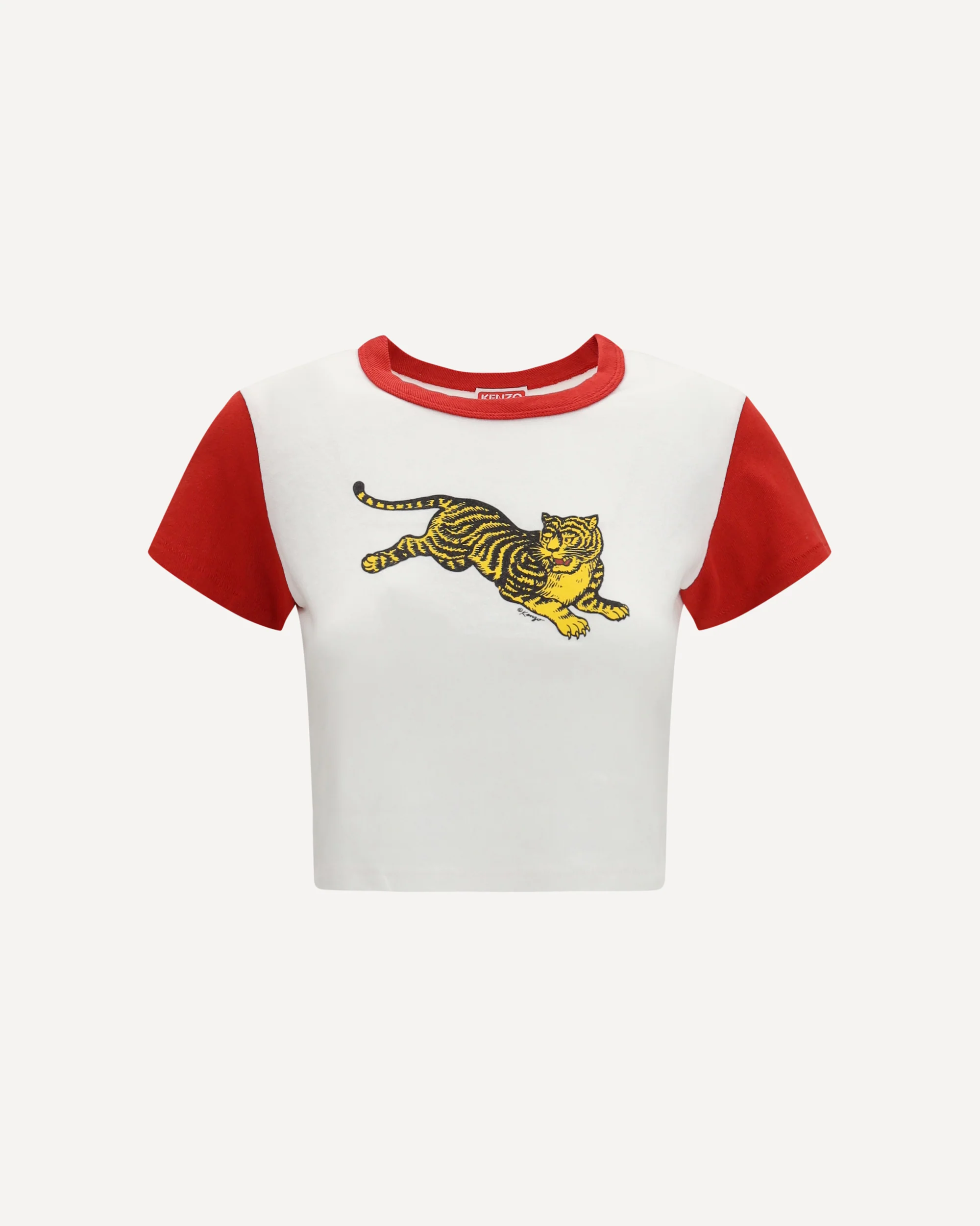 Jumping Tiger cropped cotton T-shirt - WHITE | Cheap Luxury Handbags Store,