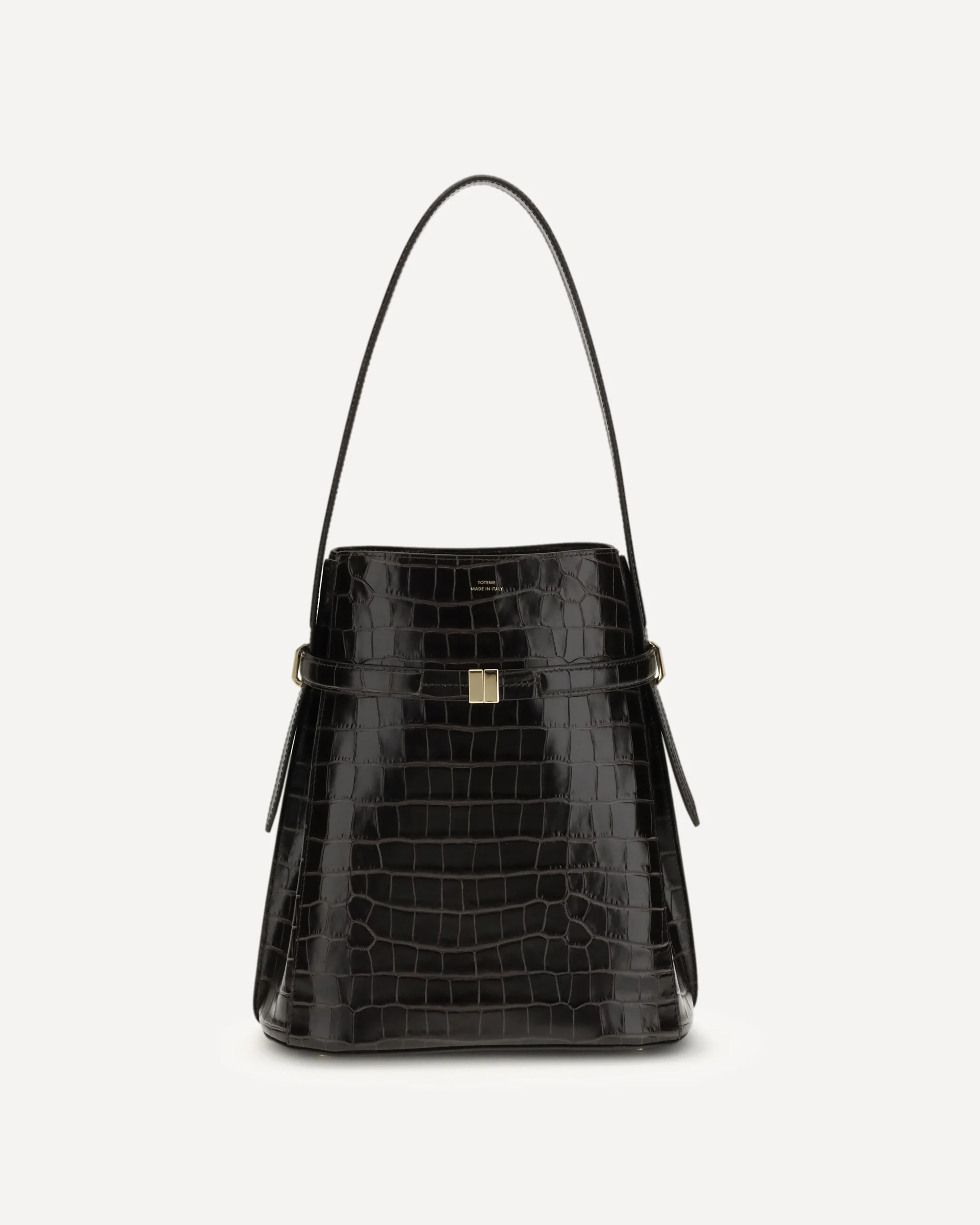 Belted Croco-embossed Bucket Bag - BROWN | Cheap Luxury Handbags Store,