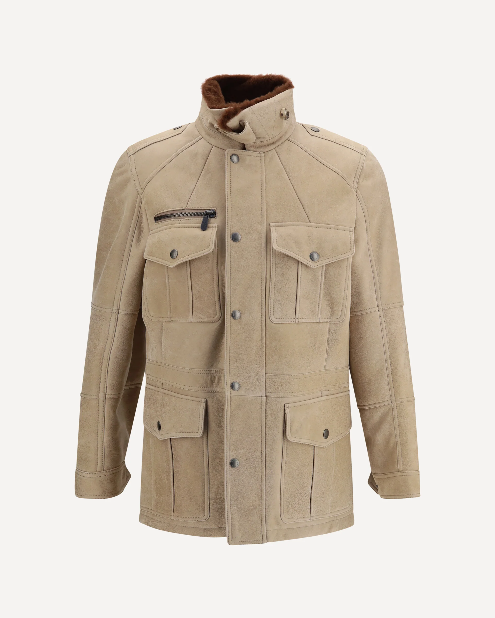 Waxed shearling Safari Jacket - BEIGE | Cheap Luxury Handbags Store,