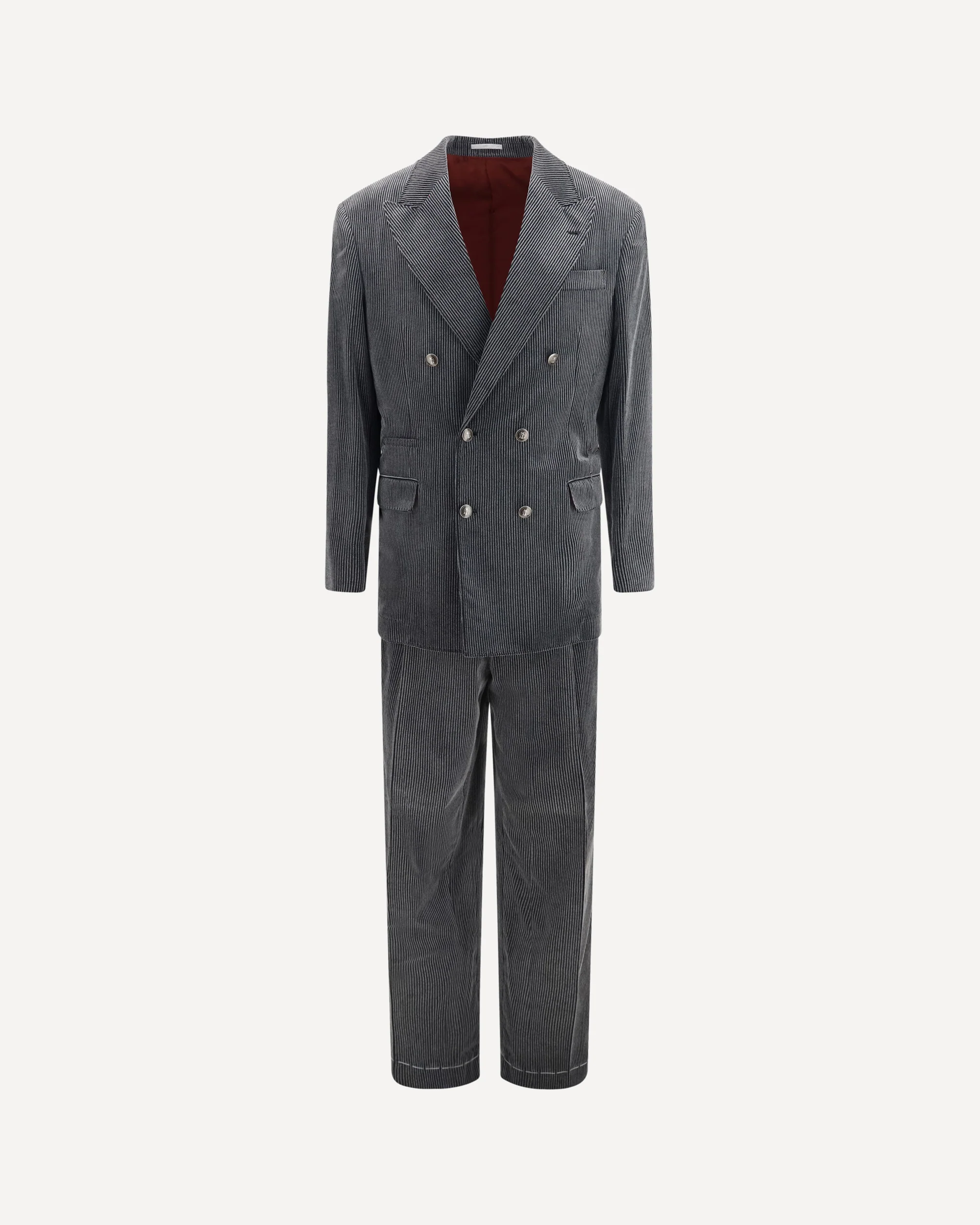 Ribbed double-breasted Suit - GREY | Cheap Luxury Handbags Store,