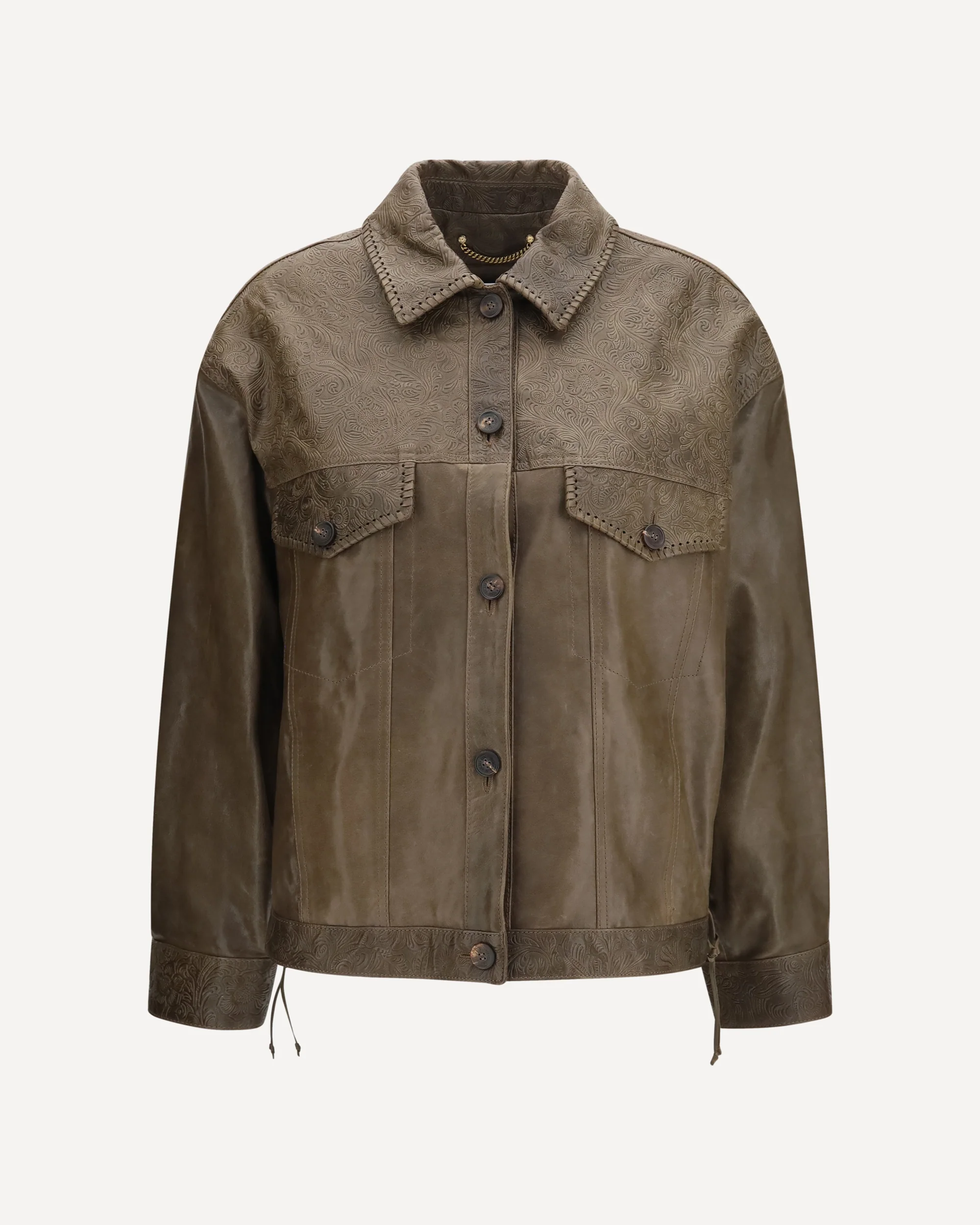 Babete leather Jacket with embossed details - BROWN | Cheap Luxury Handbags Store,