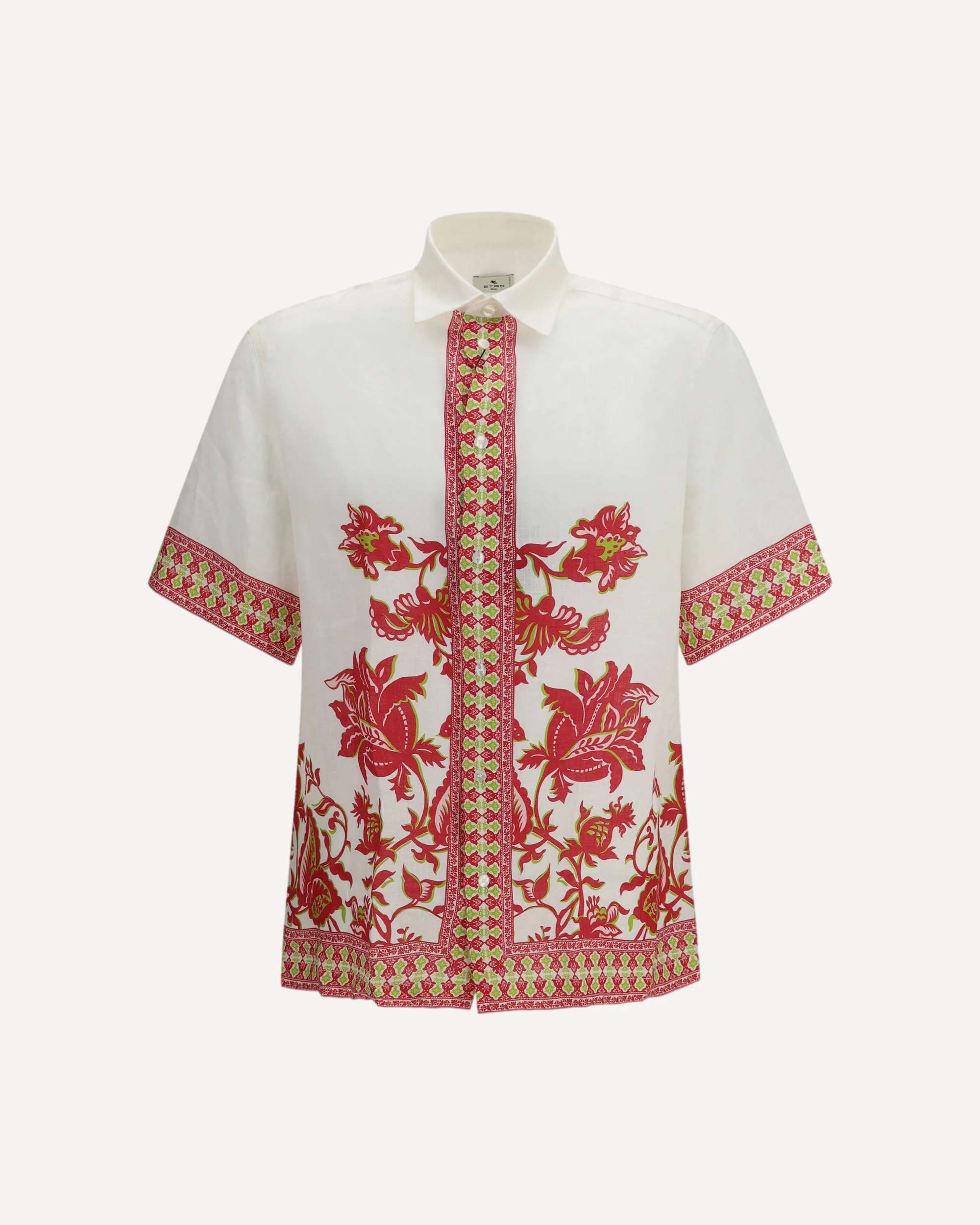 Linen shirt with floral print and short sleeves - MULTICOLOUR | Cheap Luxury Handbags Store,