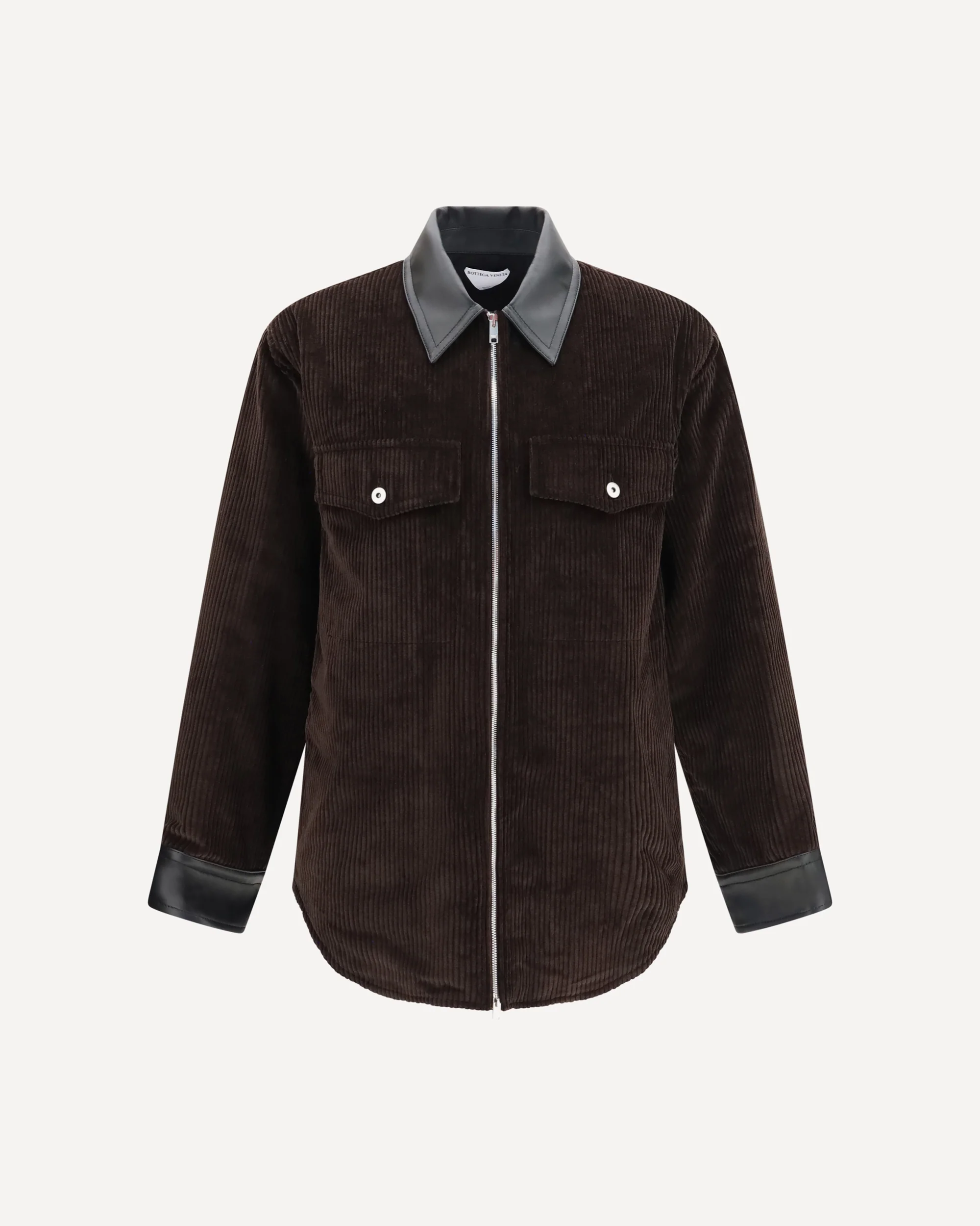 Corduroy Jacket with leather collar - BROWN | Cheap Luxury Handbags Store,