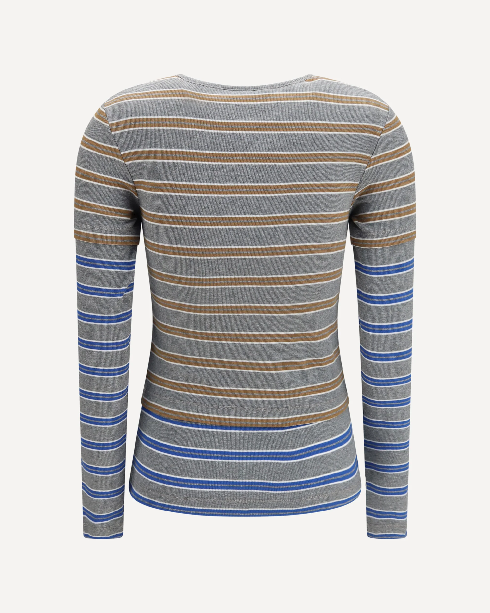 Double-sleeve striped cotton T-shirt - GREY | Cheap Luxury Handbags Store,