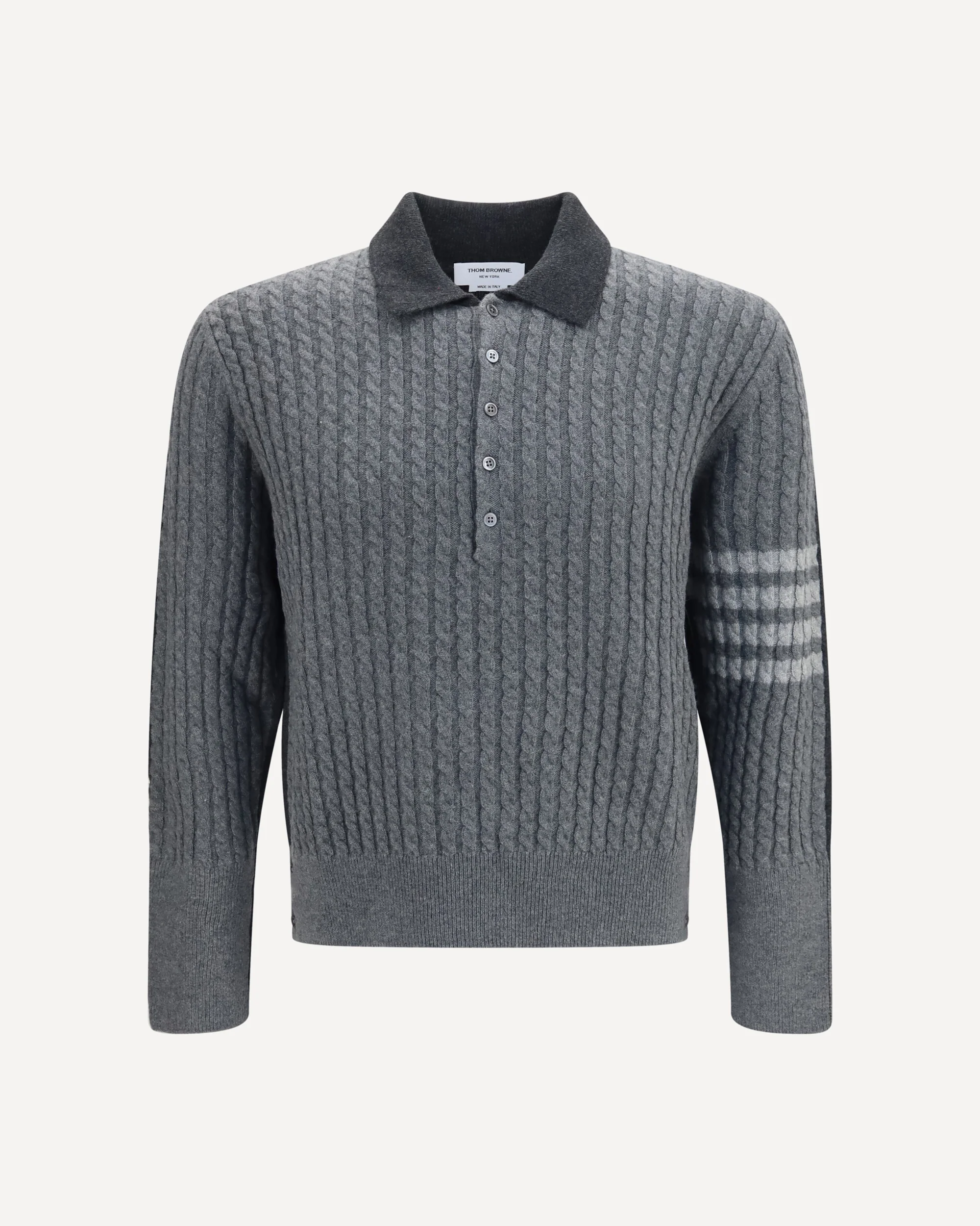 4-Bar cable-knit long-sleeve Polo Sweater - GREY | Cheap Luxury Handbags Store,