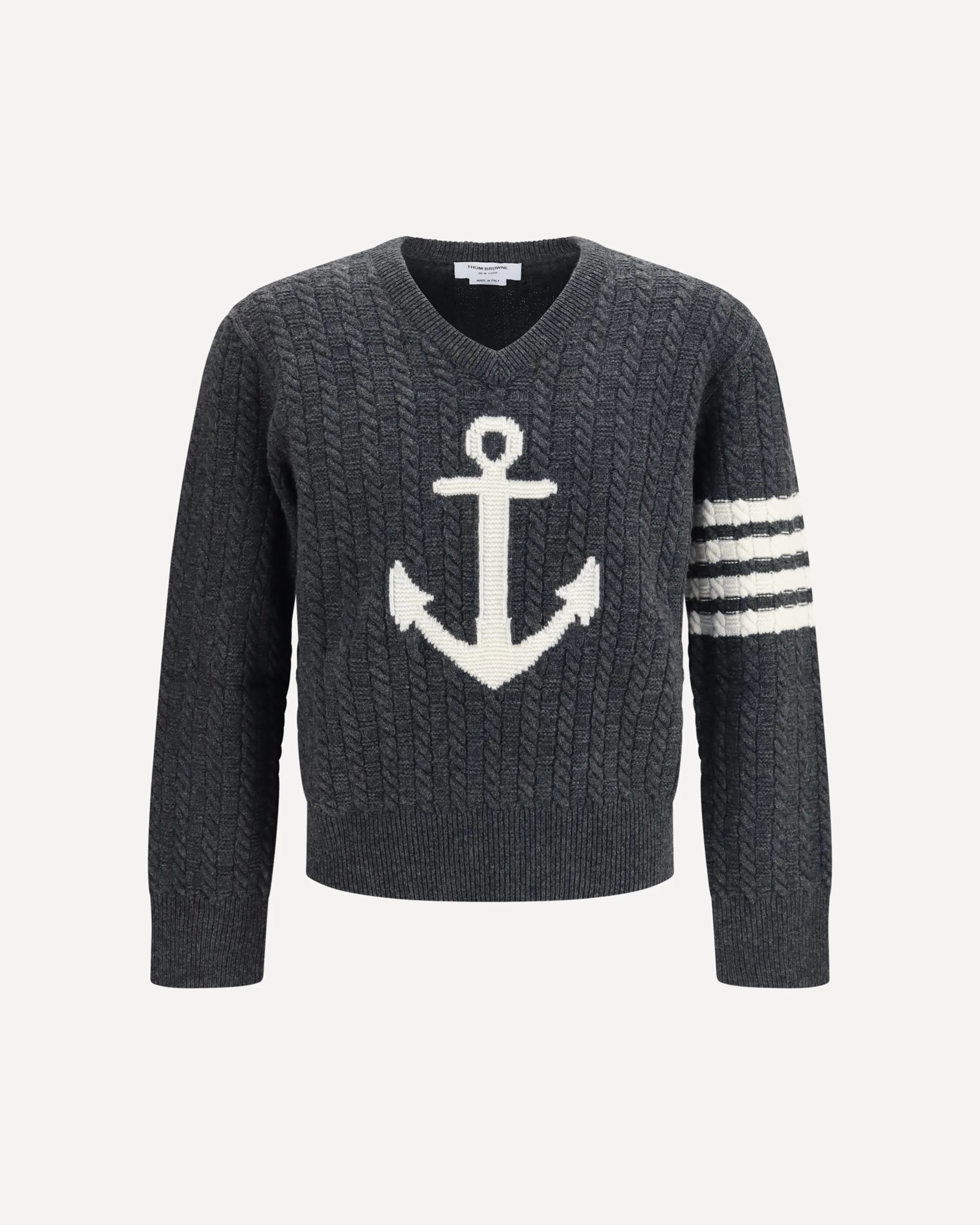 4-Bar merino wool Sweater with Anchor motif - GREY | Cheap Luxury Handbags Store,