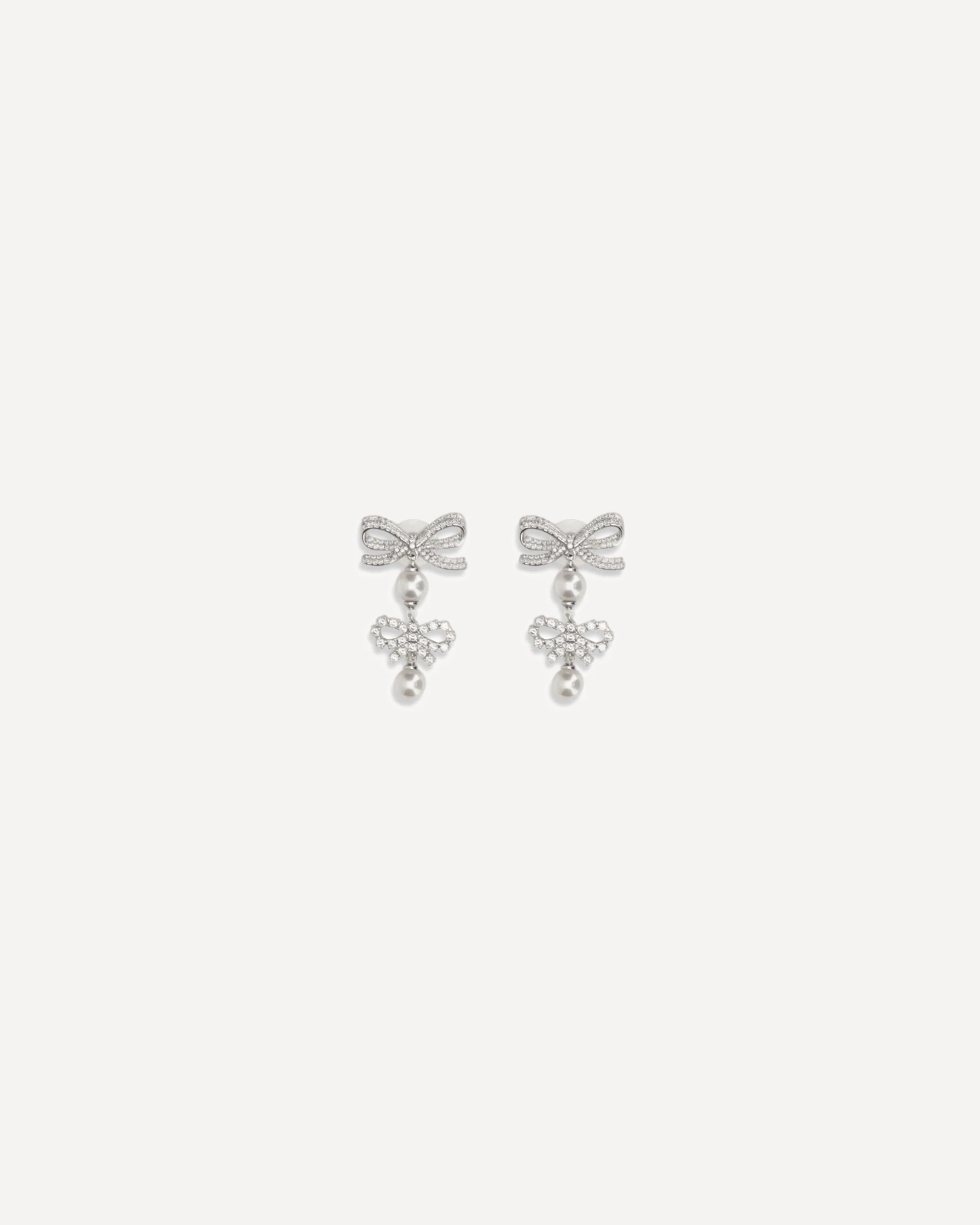 Double Bow Pearl Earrings - SILVER | Cheap Luxury Handbags Store,