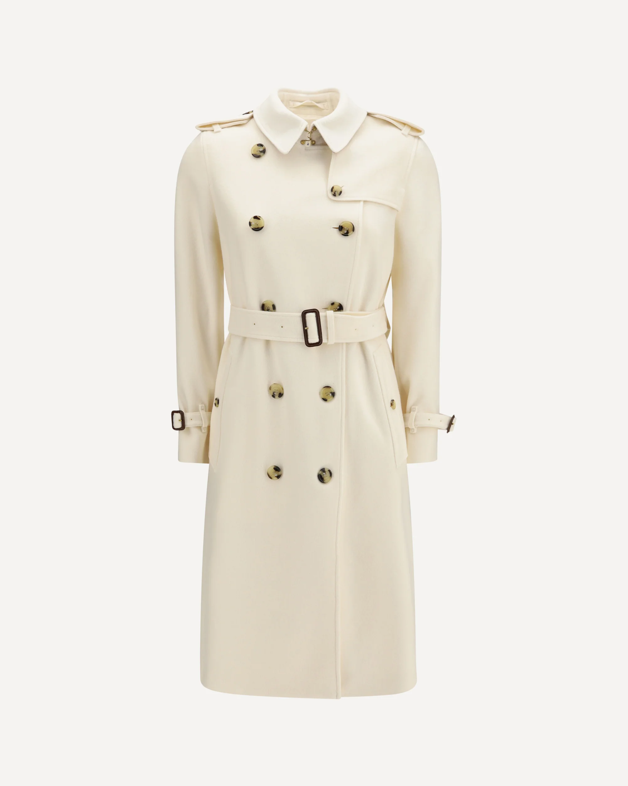 Long Kensington cashmere Trench Coat - WHITE | Cheap Luxury Handbags Store,